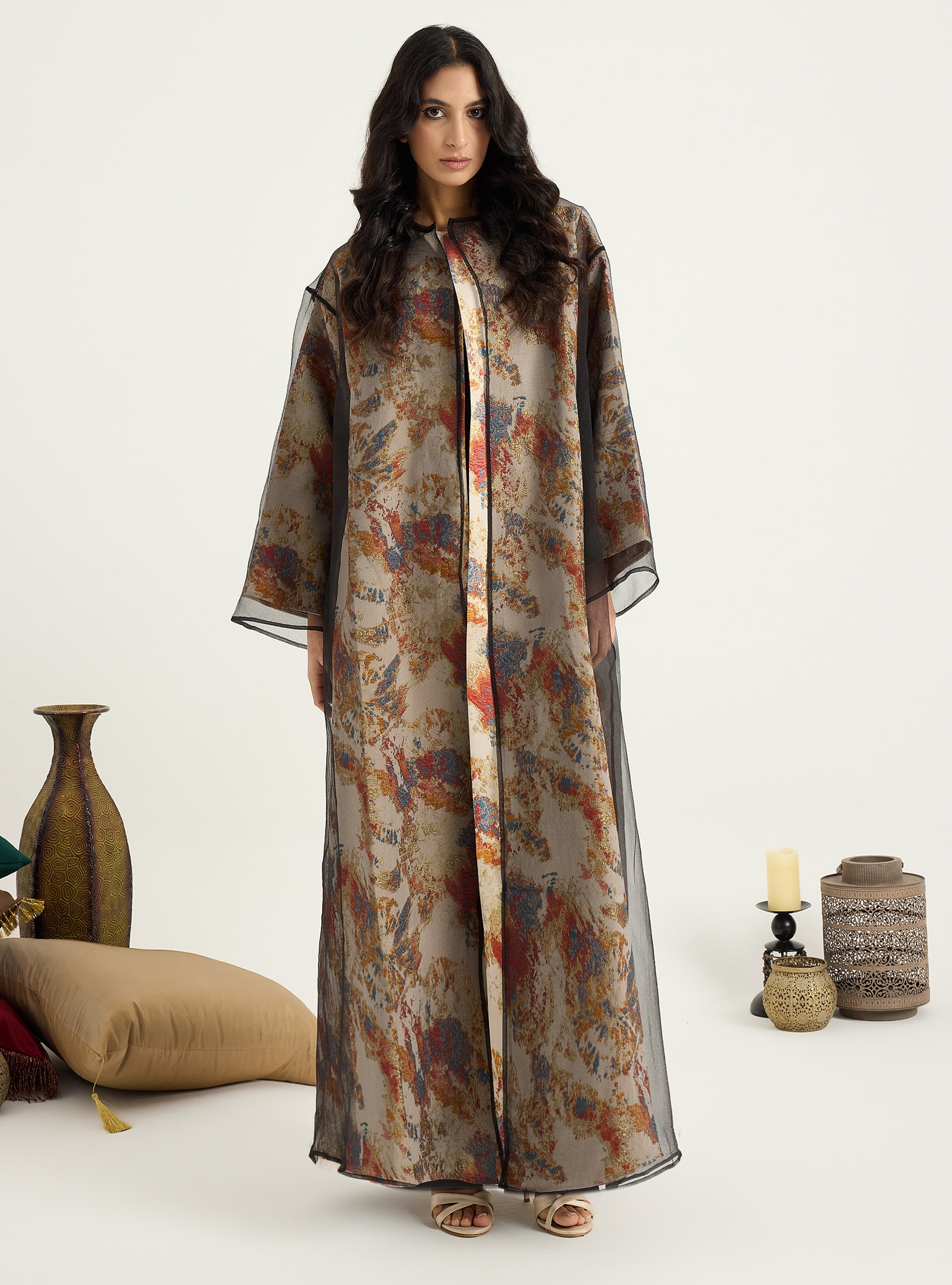 Two-Piece Double Layer Orange jaquarde Organze Abaya - Store WF