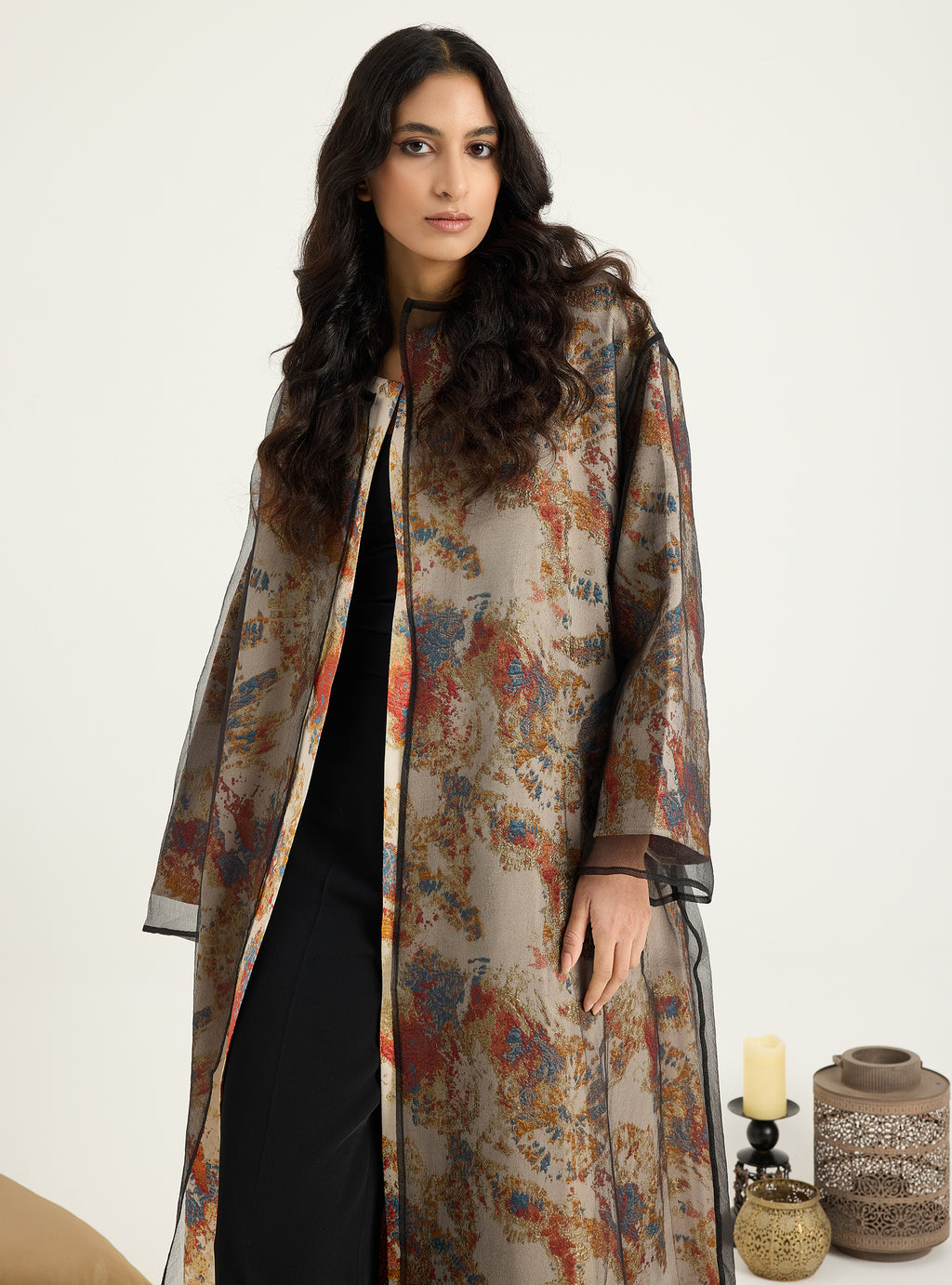 Two-Piece Double Layer Orange jaquarde Organze Abaya - Store WF