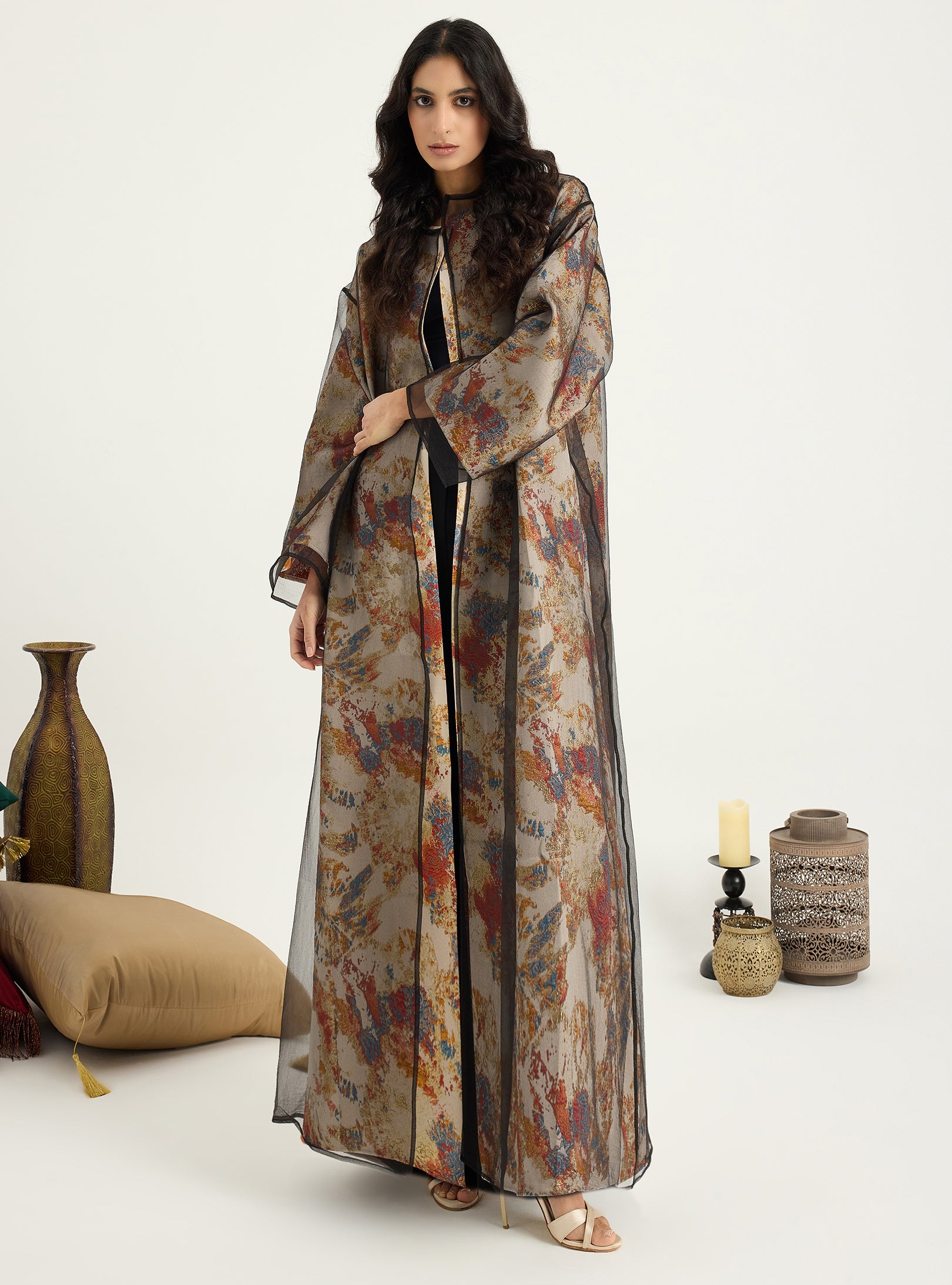 Two-Piece Double Layer Orange jaquarde Organze Abaya - Store WF