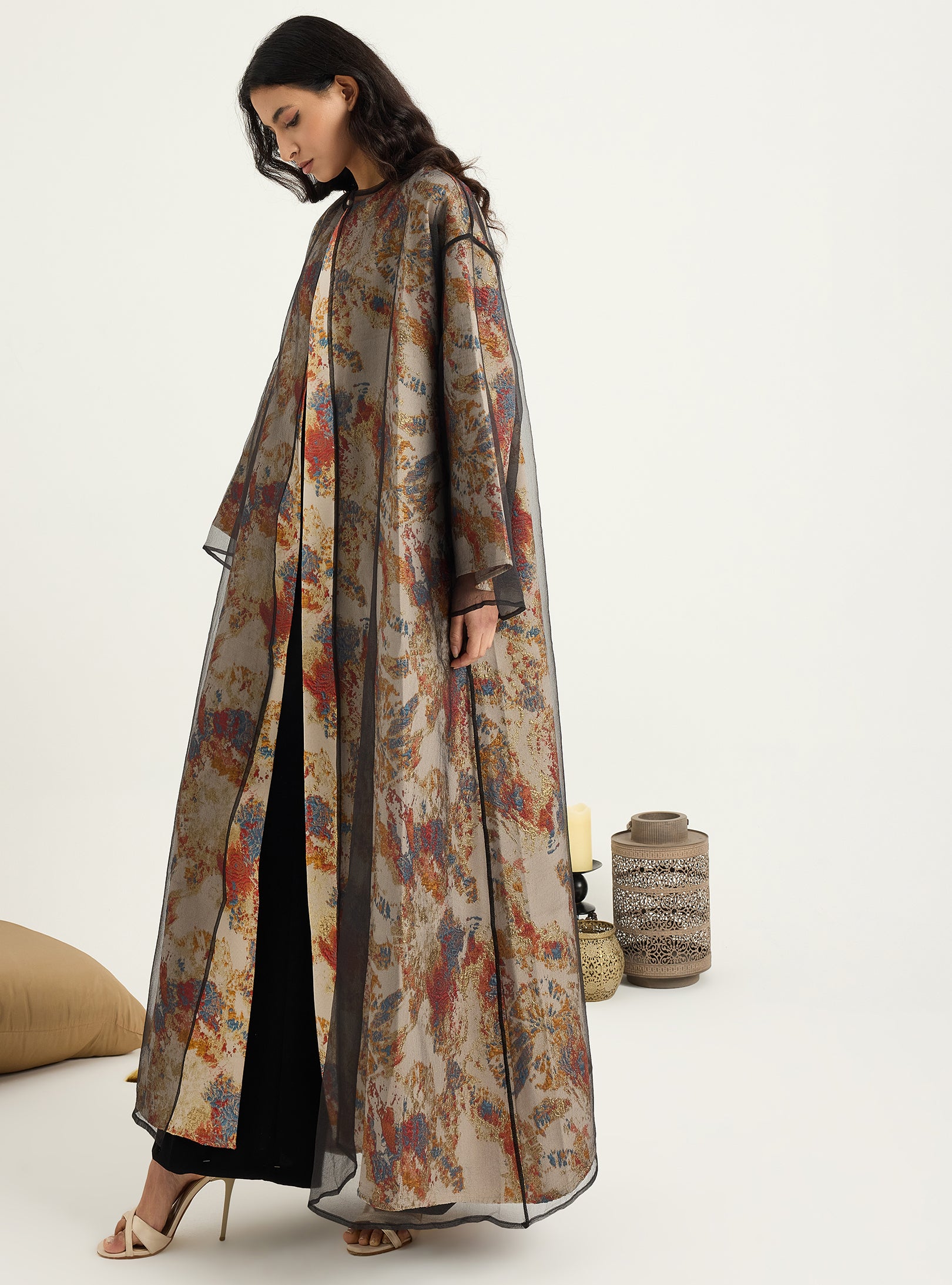 Two-Piece Double Layer Orange jaquarde Organze Abaya - Store WF