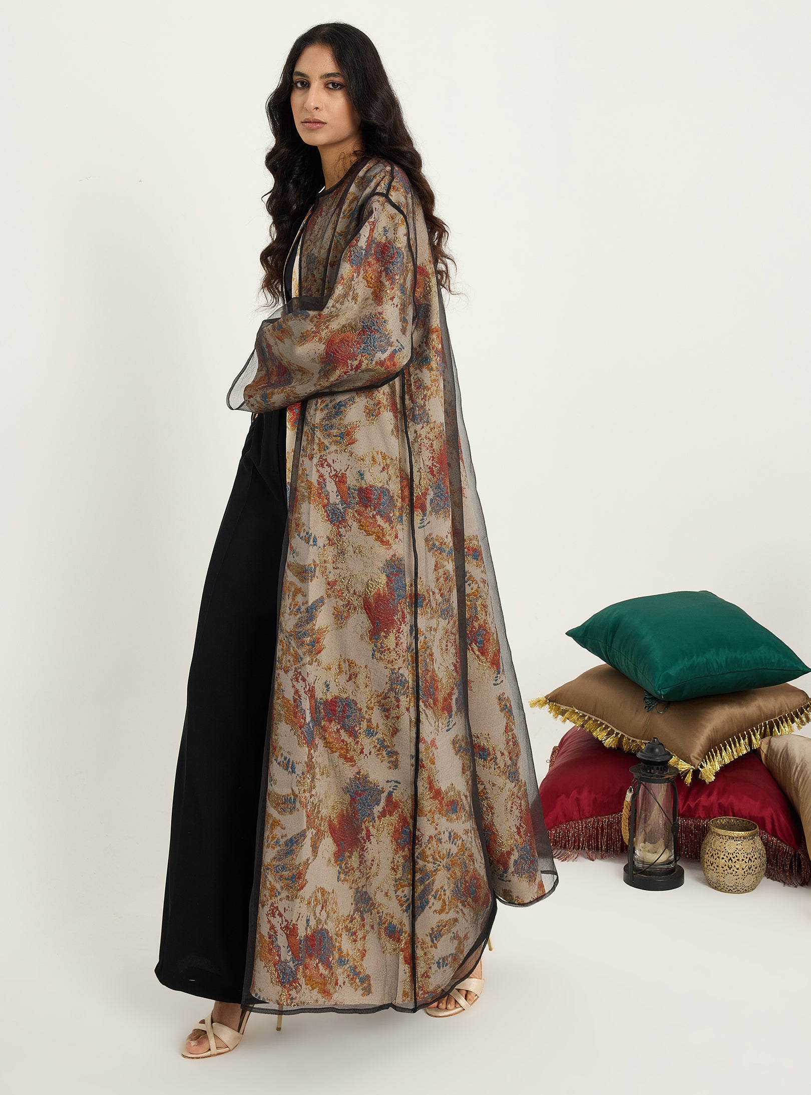 Two-Piece Double Layer Orange jaquarde Organze Abaya - Store WF