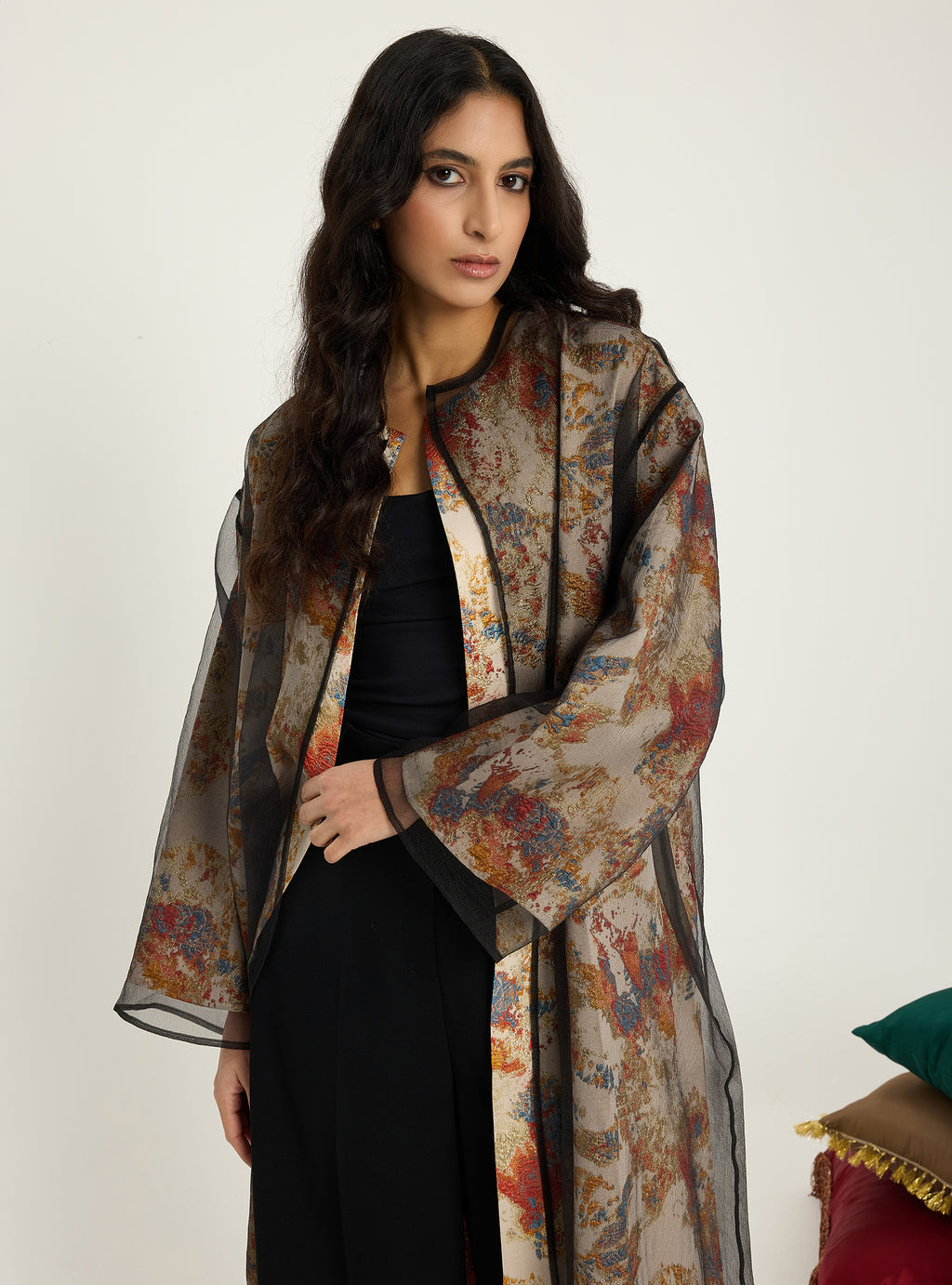 Two-Piece Double Layer Orange jaquarde Organze Abaya - Store WF