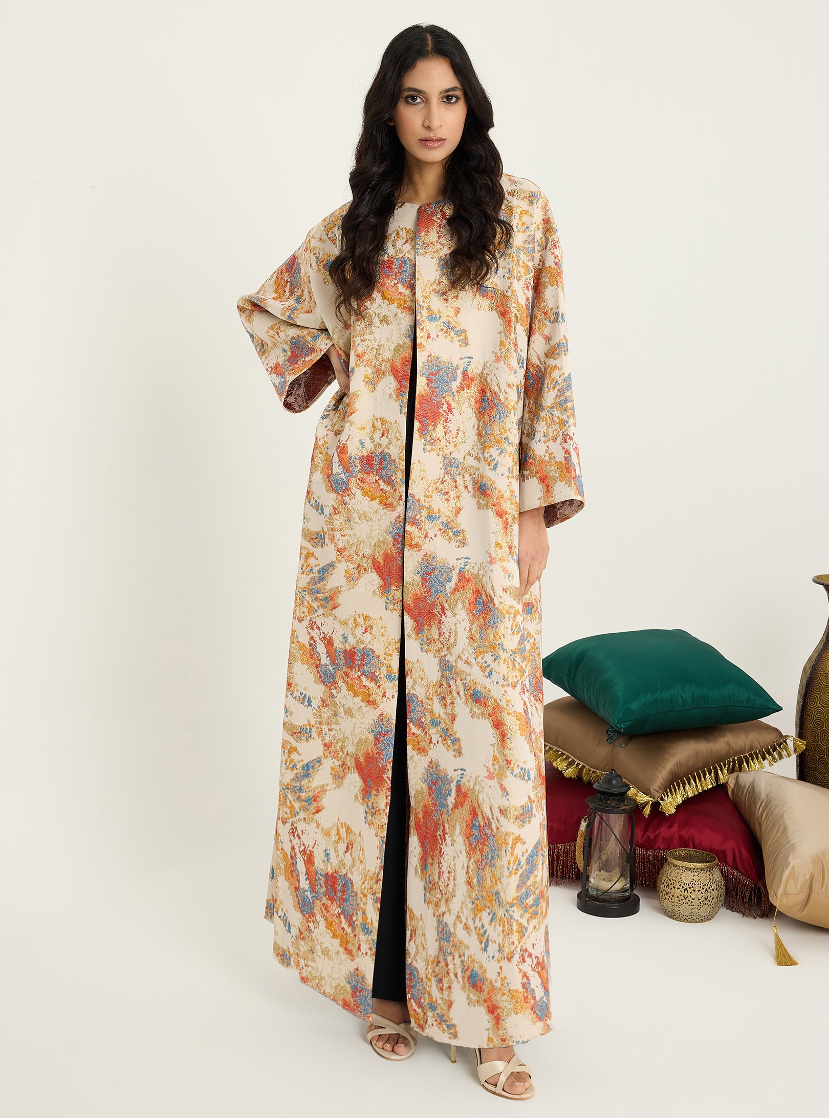 Two-Piece Double Layer Orange jaquarde Organze Abaya - Store WF