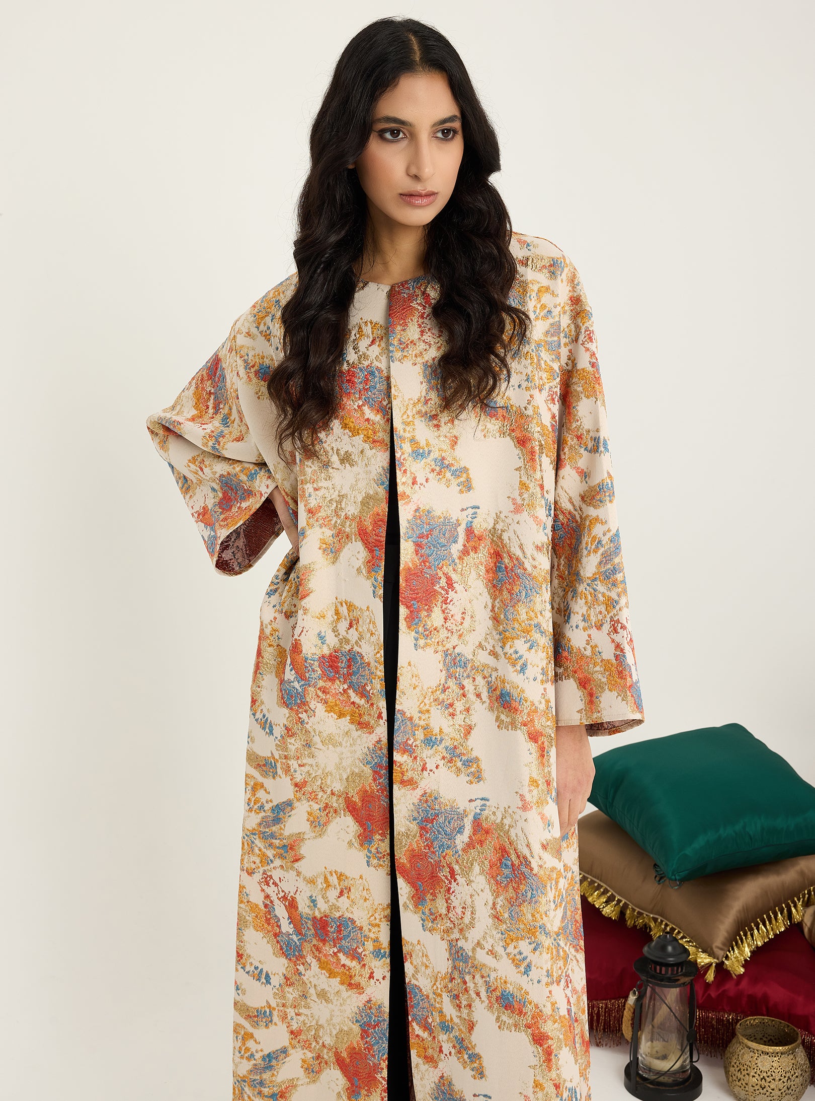 Two-Piece Double Layer Orange jaquarde Organze Abaya - Store WF