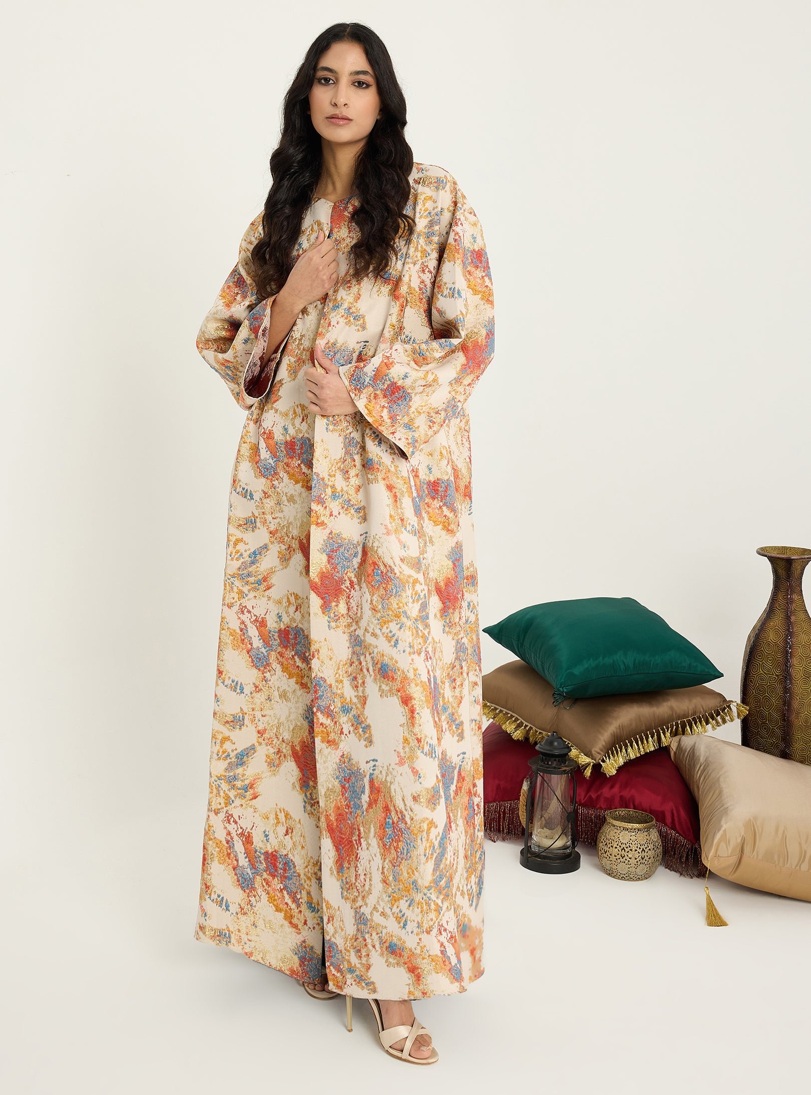 Two-Piece Double Layer Orange jaquarde Organze Abaya - Store WF