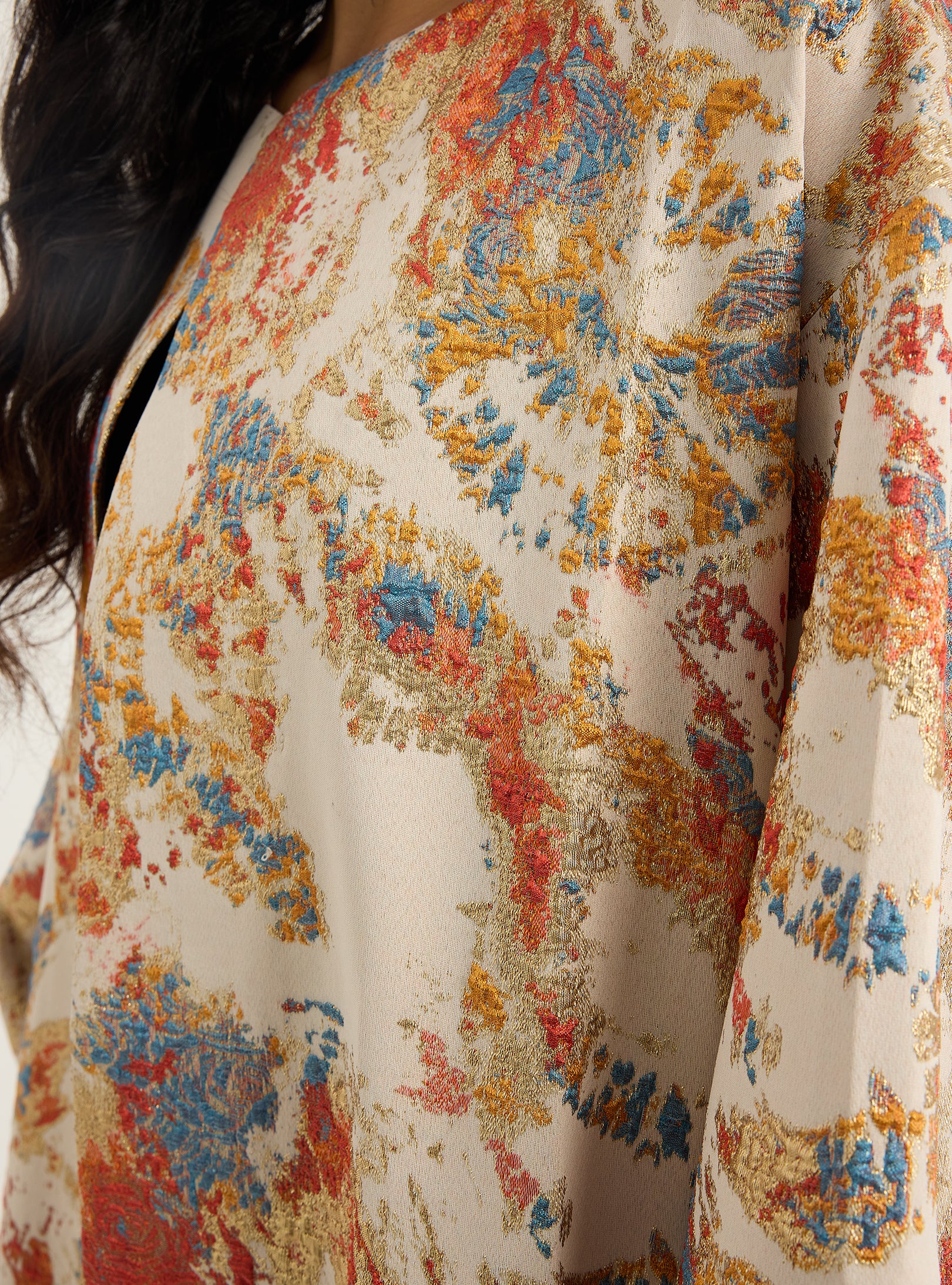 Two-Piece Double Layer Orange jaquarde Organze Abaya - Store WF