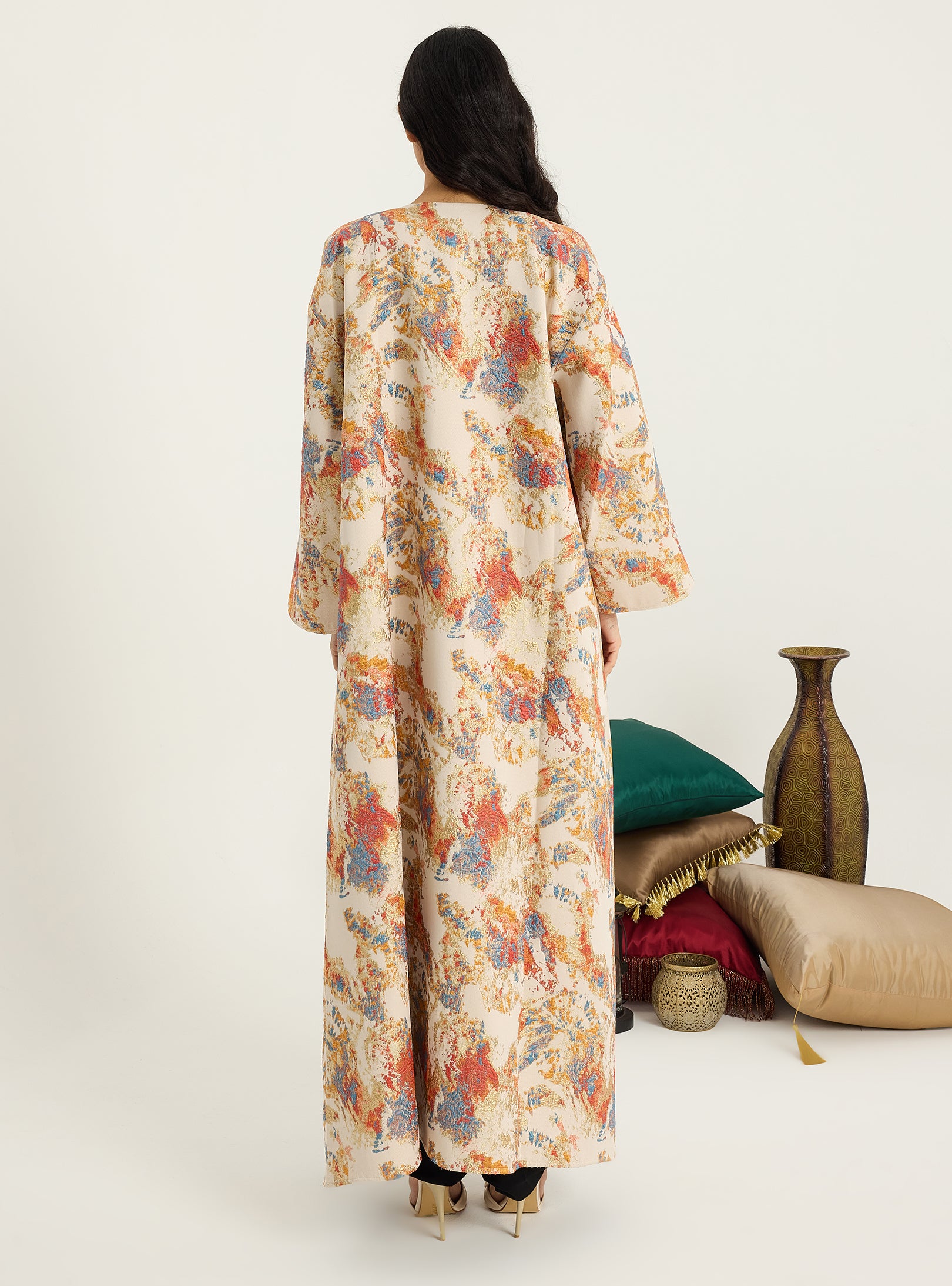 Two-Piece Double Layer Orange jaquarde Organze Abaya - Store WF