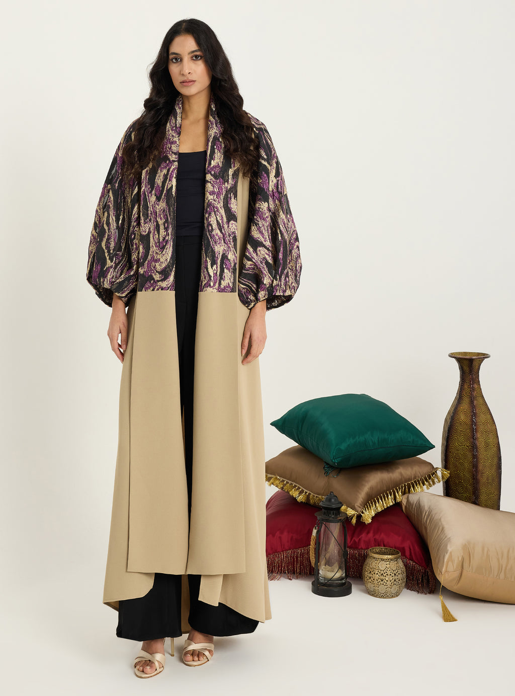 Gold Metallic jacquard Abaya Kaftan - Store WF