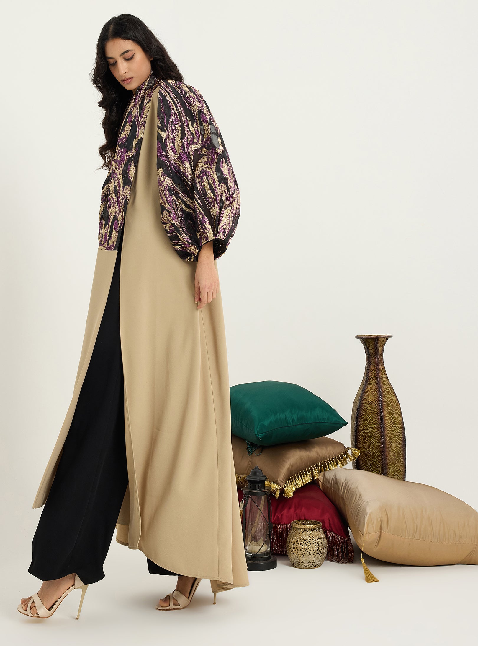 Gold Metallic jacquard Abaya Kaftan - Store WF