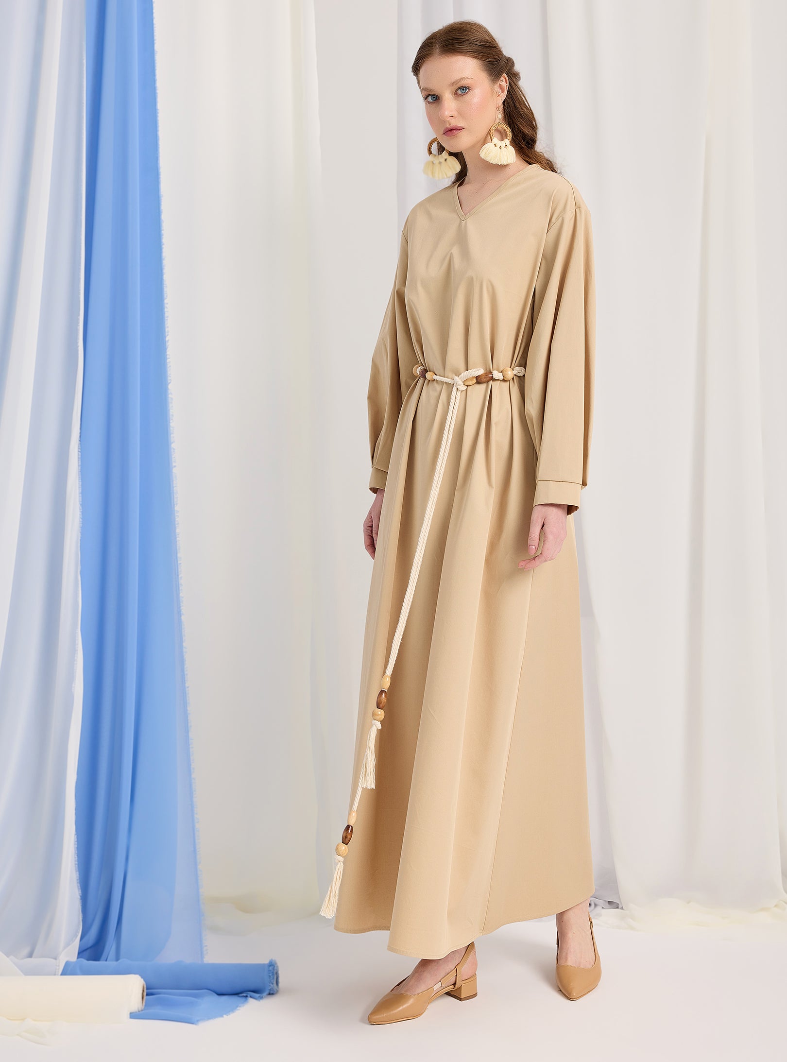 100% Cotton Poplin Belted Dress - Store WF