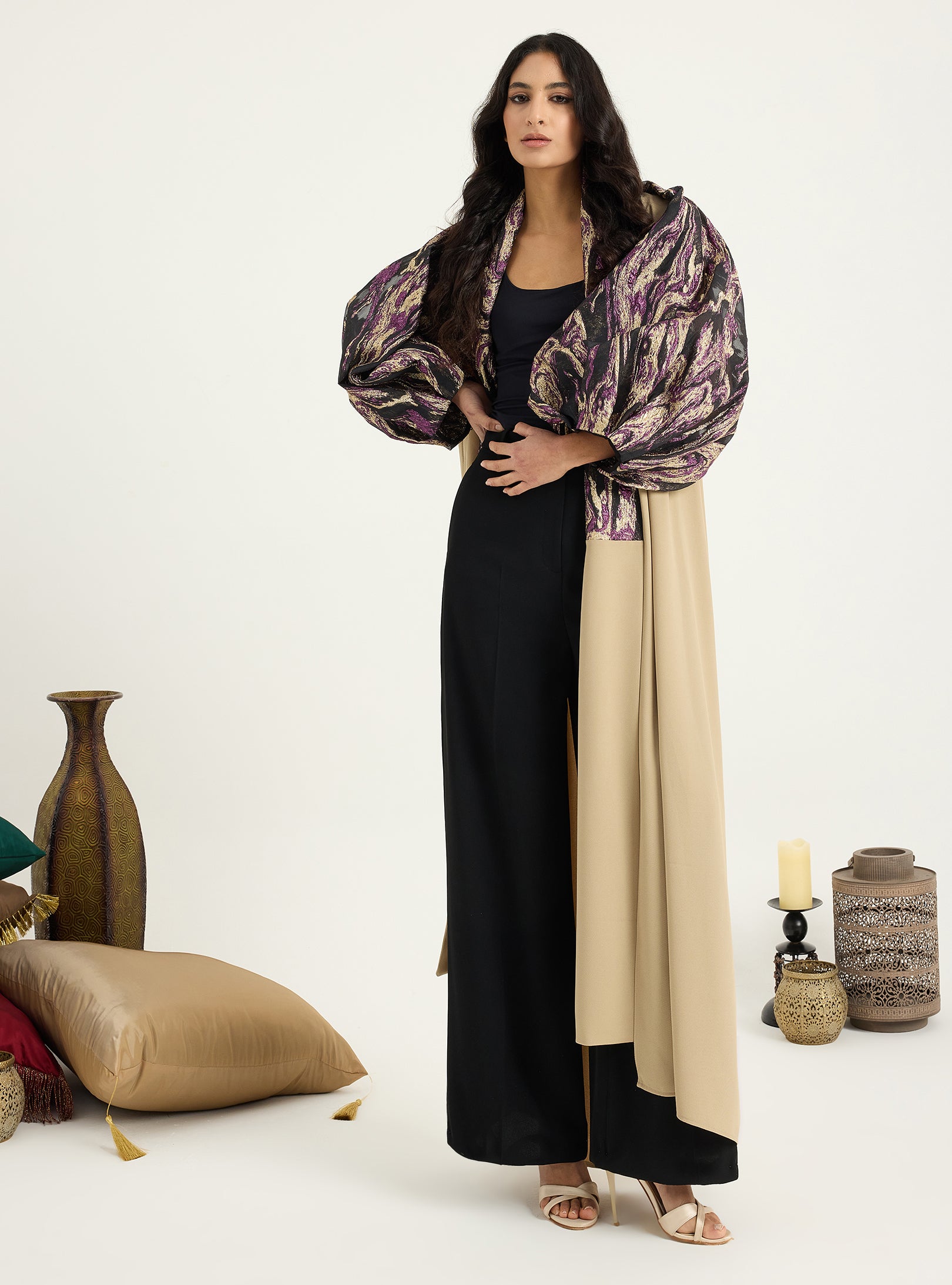 Gold Metallic jacquard Abaya Kaftan - Store WF