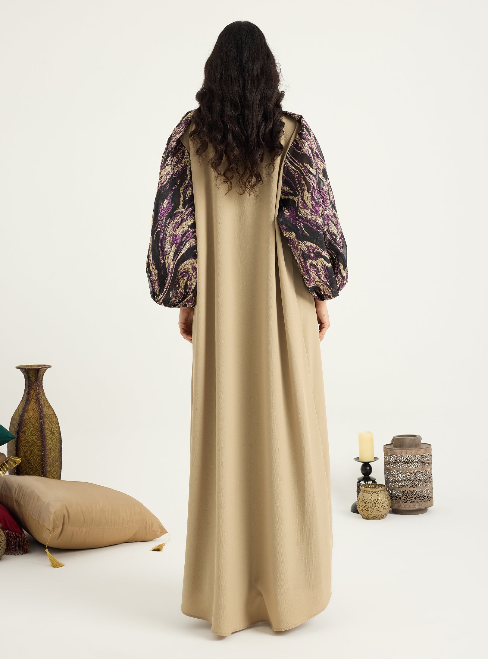 Gold Metallic jacquard Abaya Kaftan - Store WF