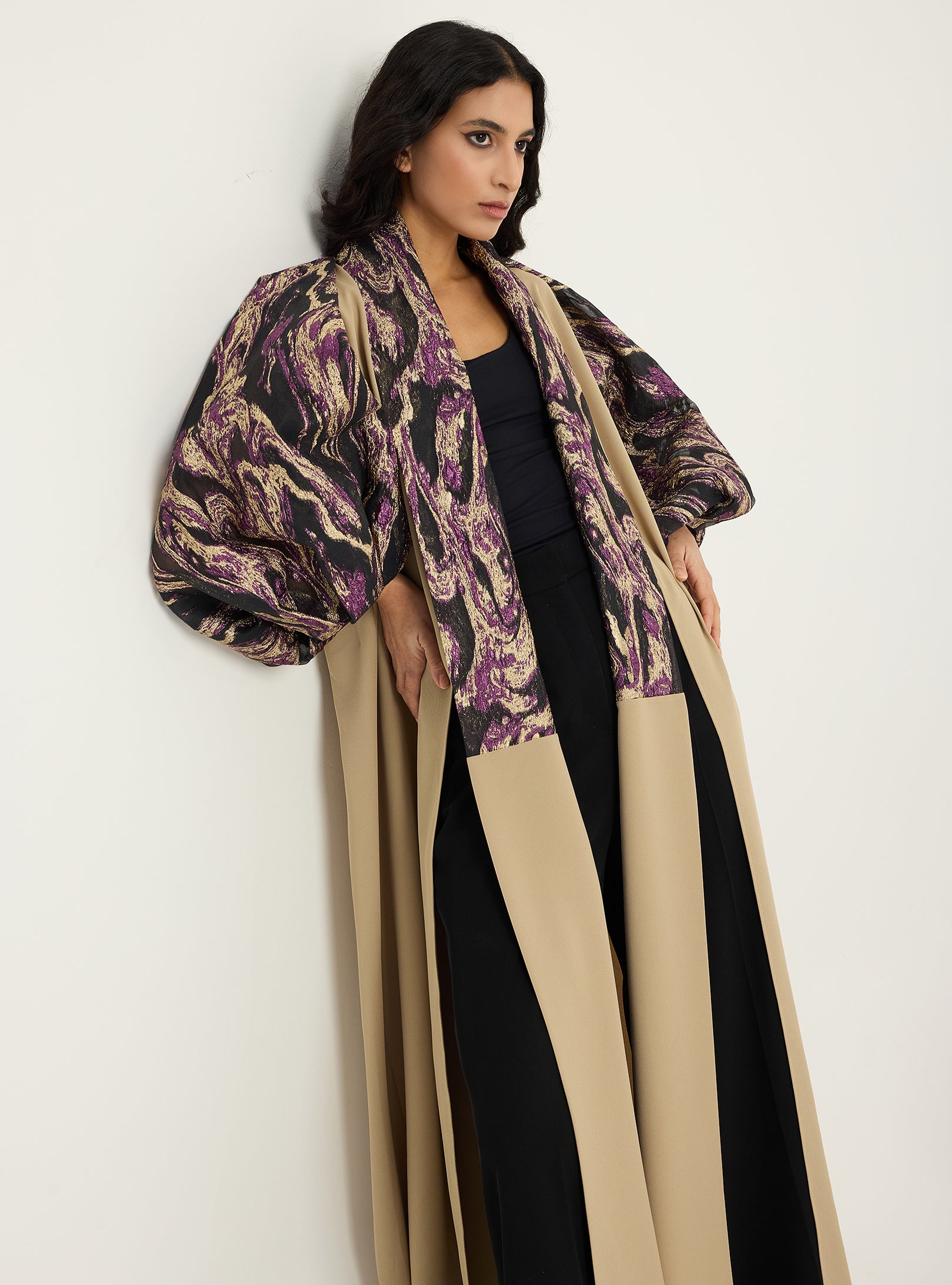 Gold Metallic jacquard Abaya Kaftan - Store WF