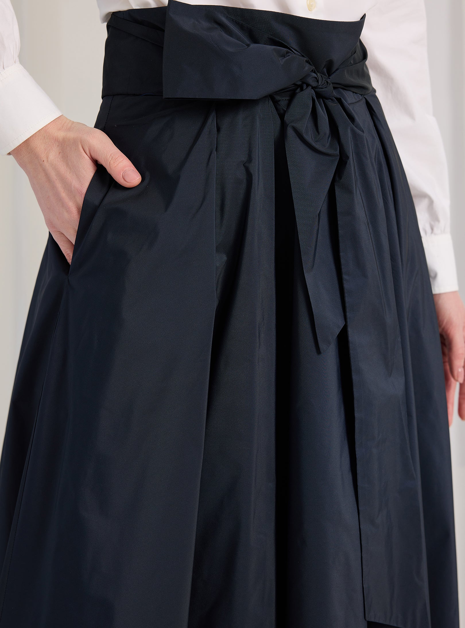 Navy Taffeta Belted Maxi Skirt - Store WF