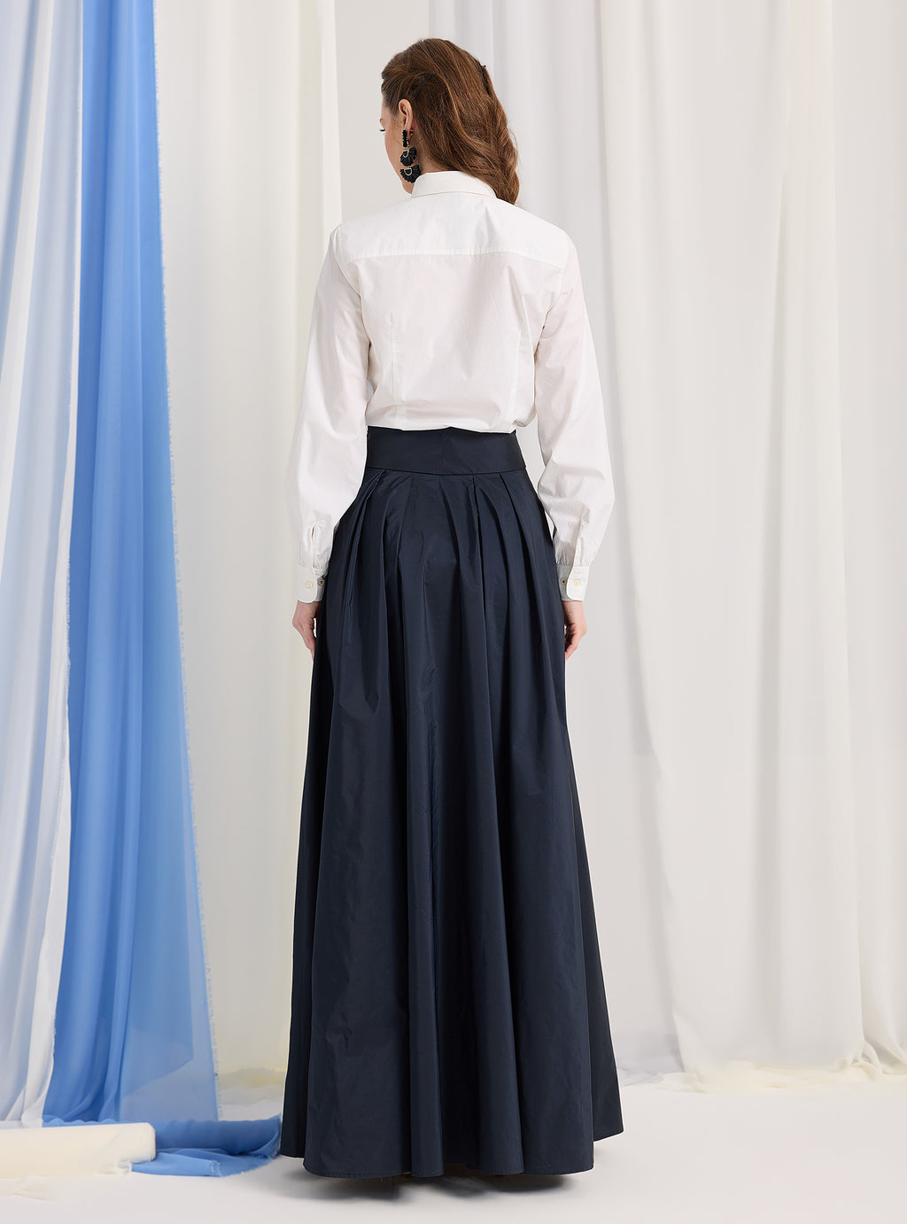 Navy Taffeta Belted Maxi Skirt - Store WF