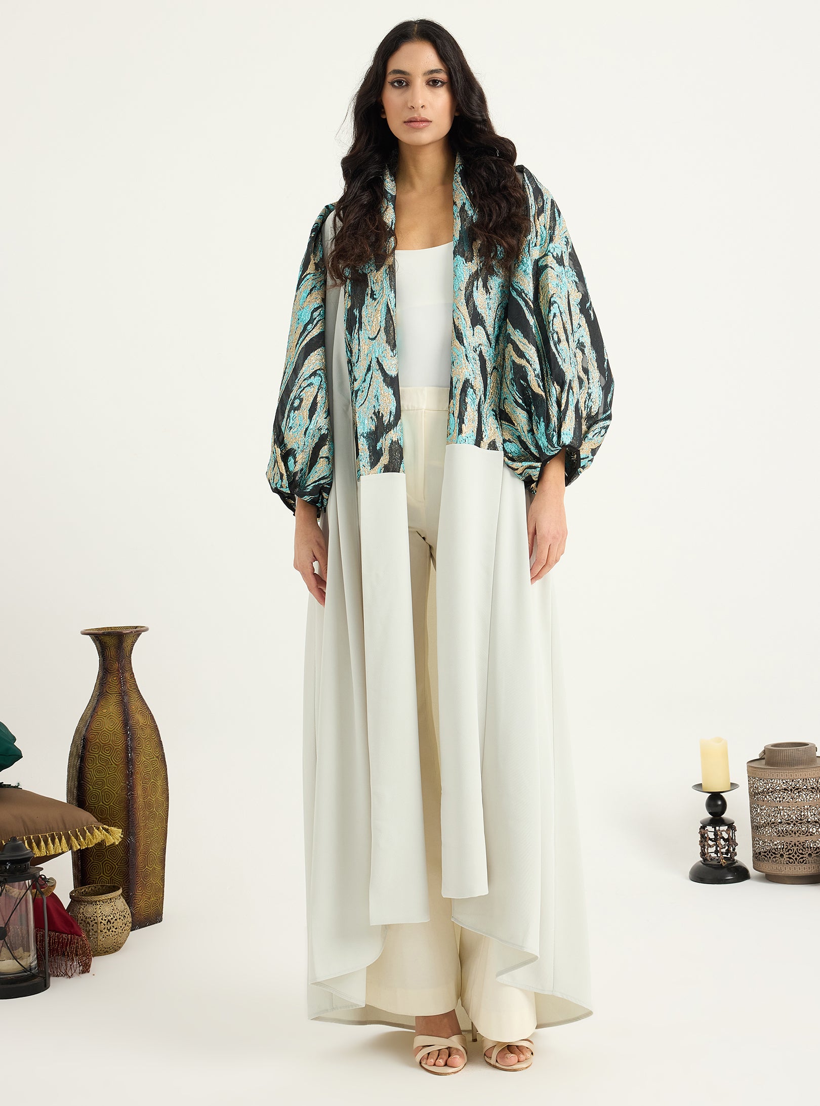 Metallic jacquard Abaya Kaftan - Store WF