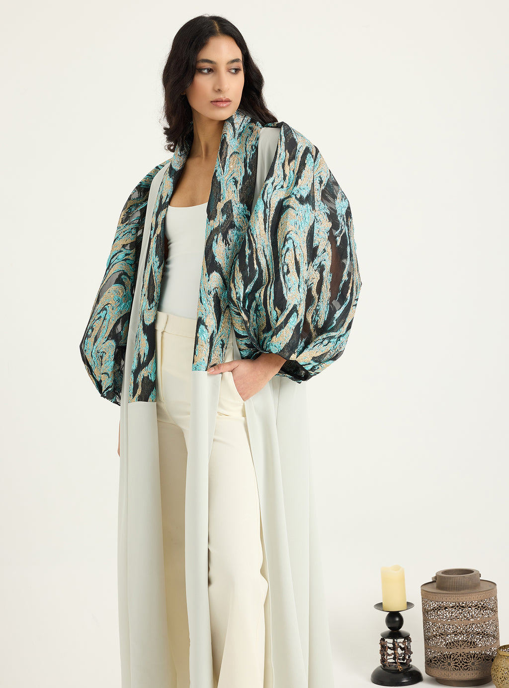 Metallic jacquard Abaya Kaftan - Store WF