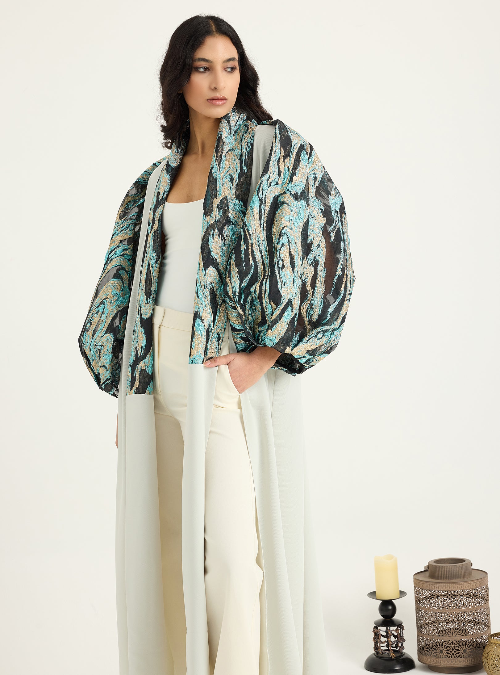 Metallic jacquard Abaya Kaftan - Store WF