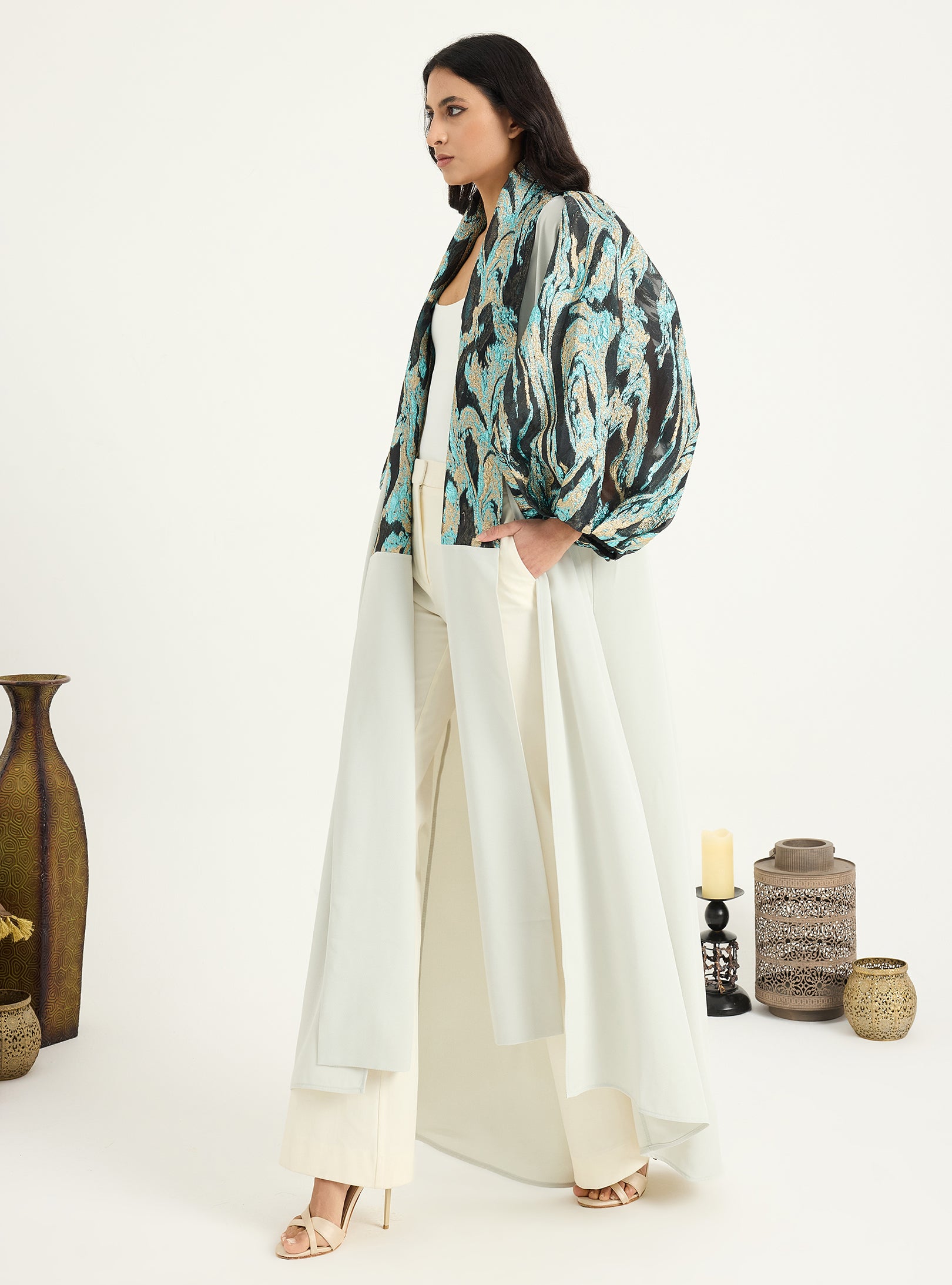 Metallic jacquard Abaya Kaftan - Store WF