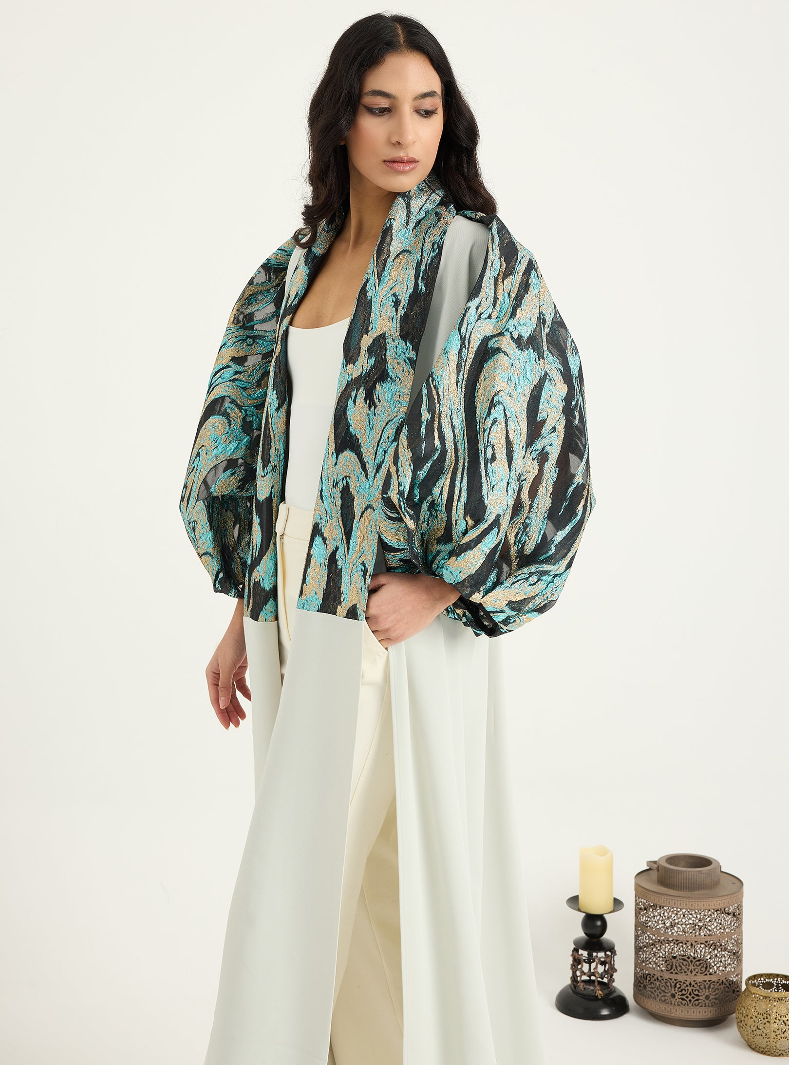Metallic jacquard Abaya Kaftan - Store WF