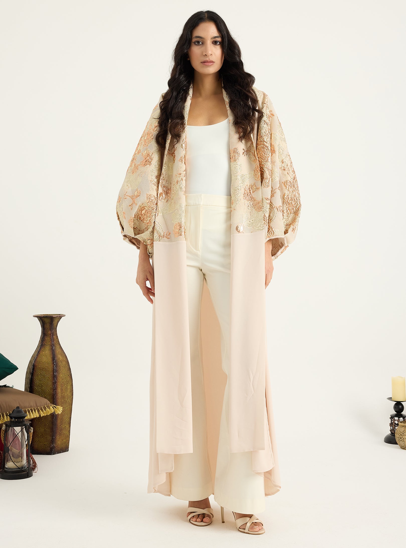 Rose Gold Flower jacquard Abaya Kaftan - Store WF