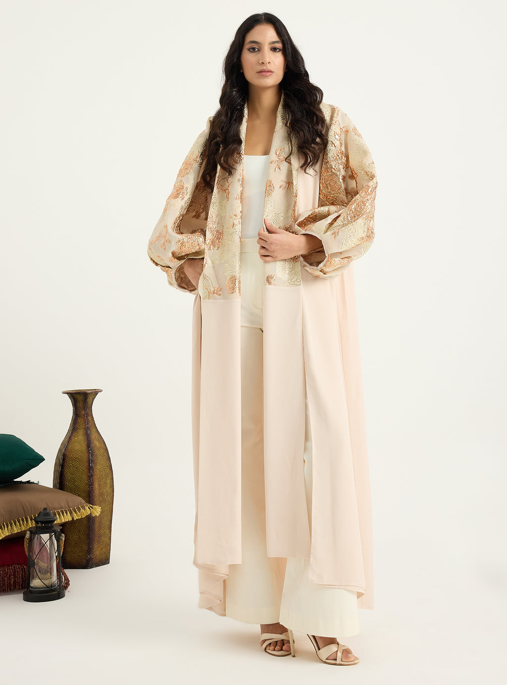 Rose Gold Flower jacquard Abaya Kaftan - Store WF