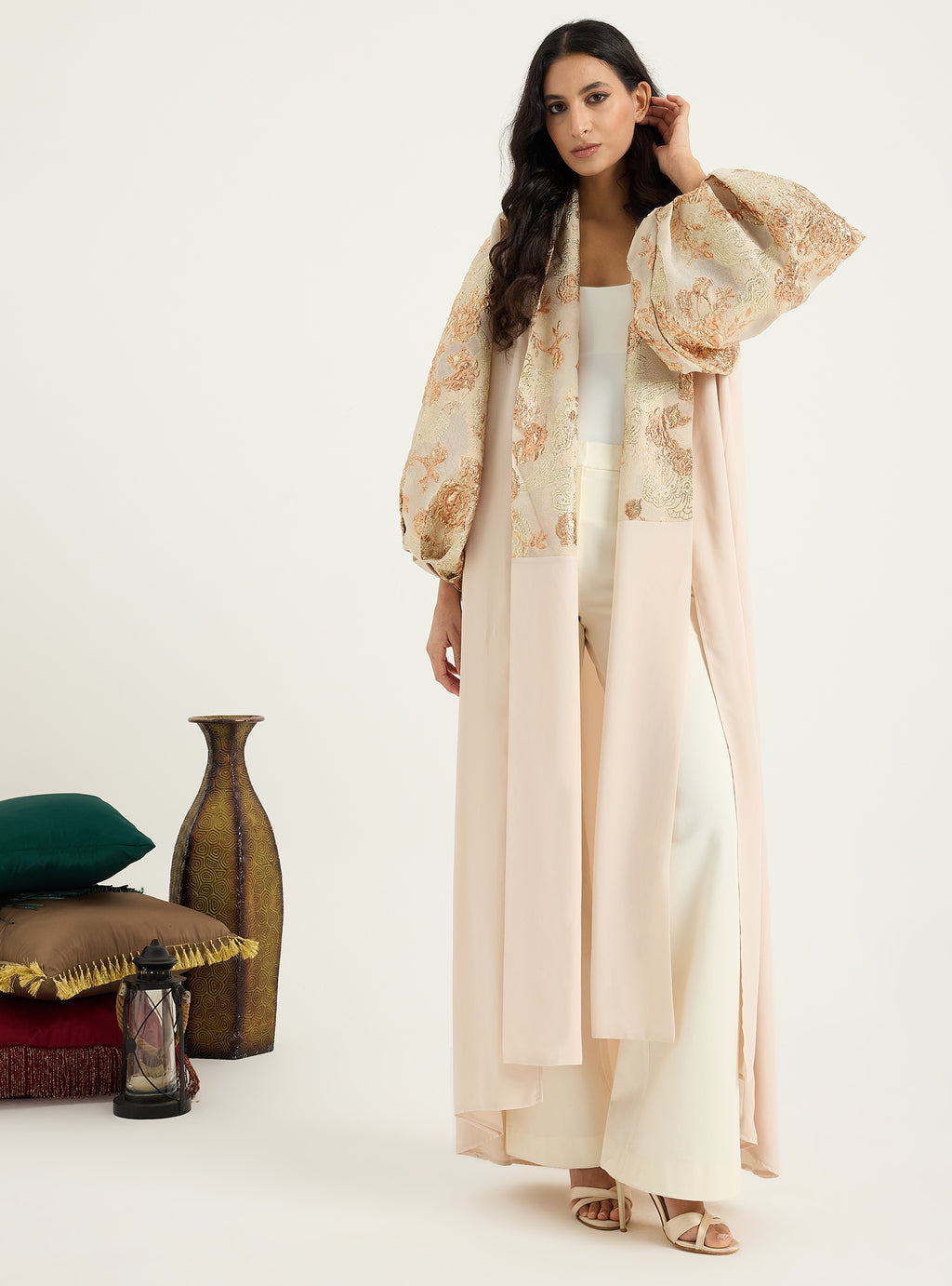 Rose Gold Flower jacquard Abaya Kaftan - Store WF