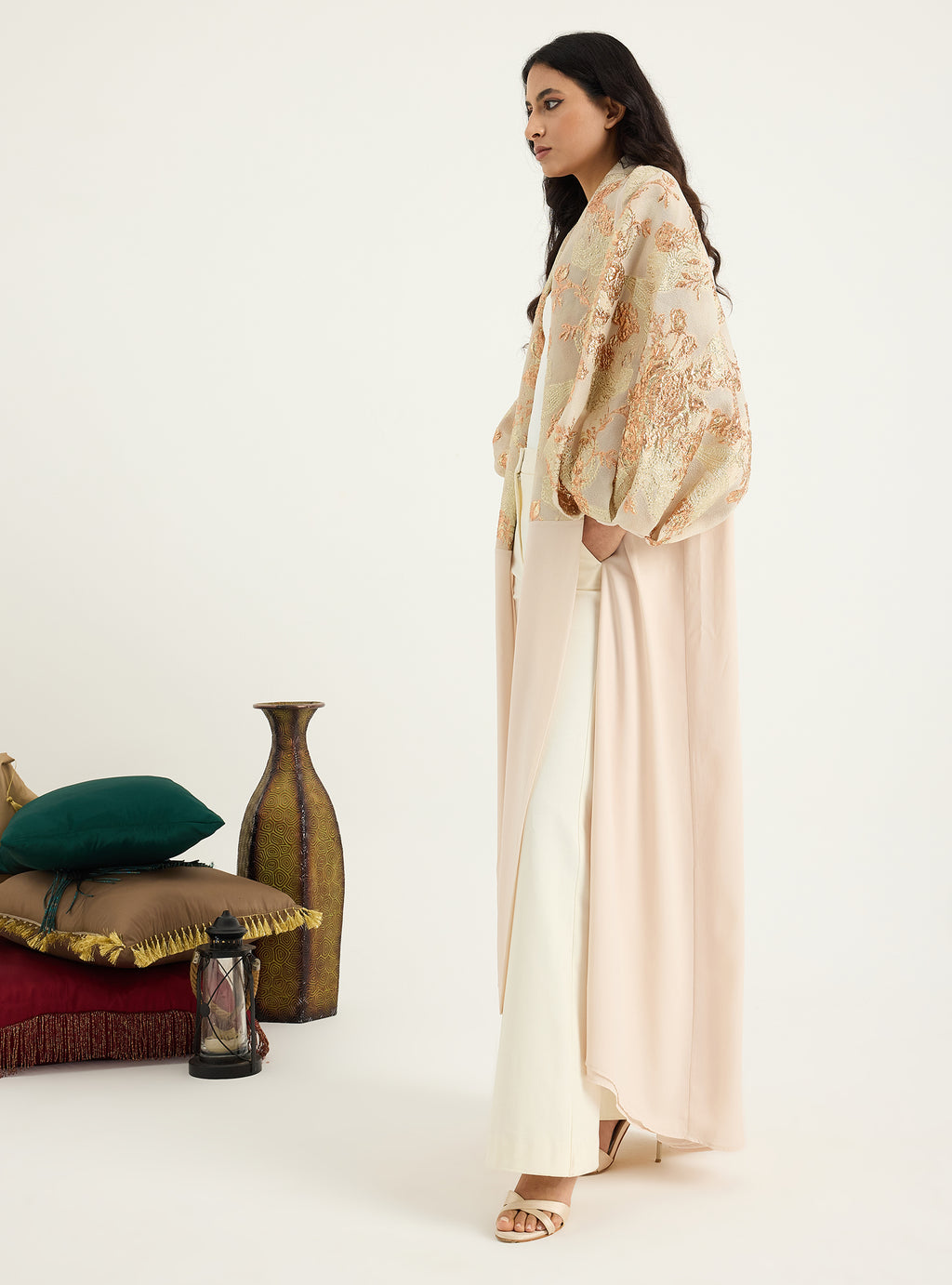 Rose Gold Flower jacquard Abaya Kaftan - Store WF