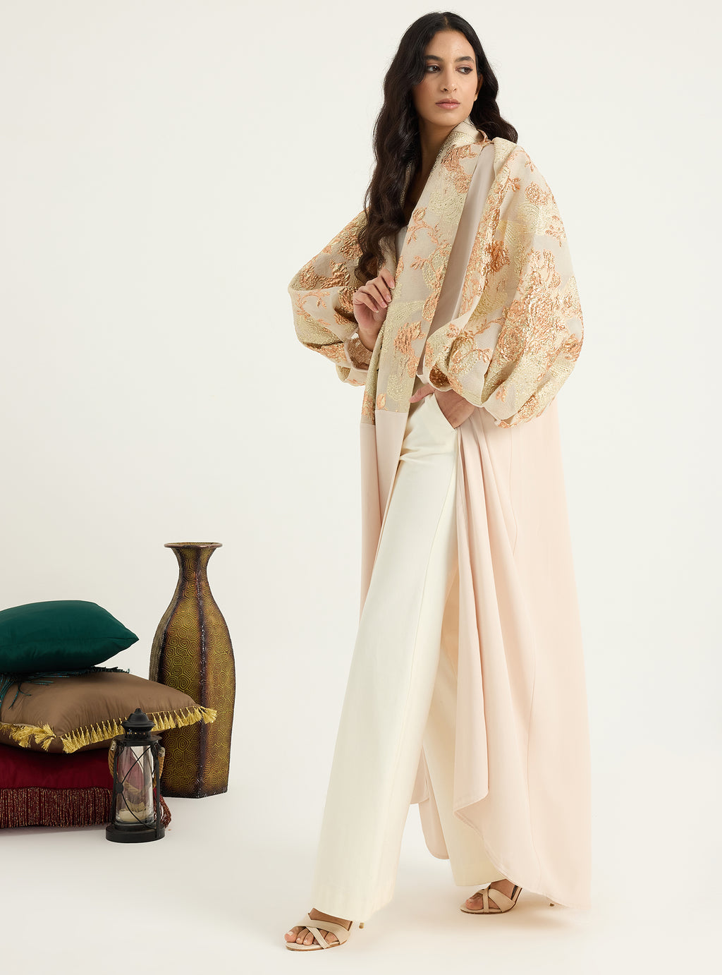 Rose Gold Flower jacquard Abaya Kaftan - Store WF