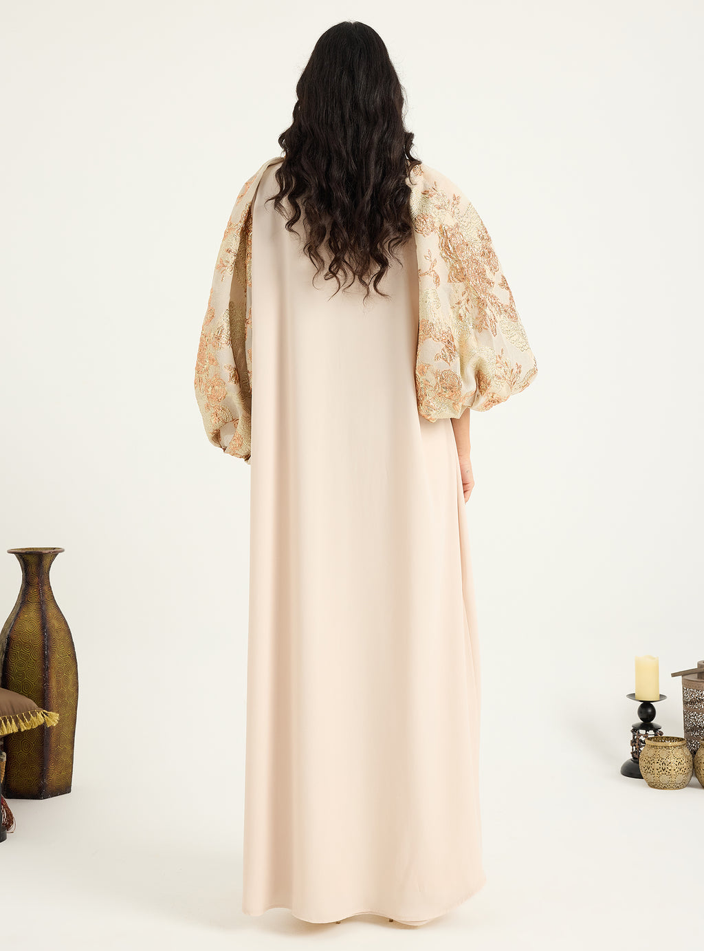 Rose Gold Flower jacquard Abaya Kaftan - Store WF