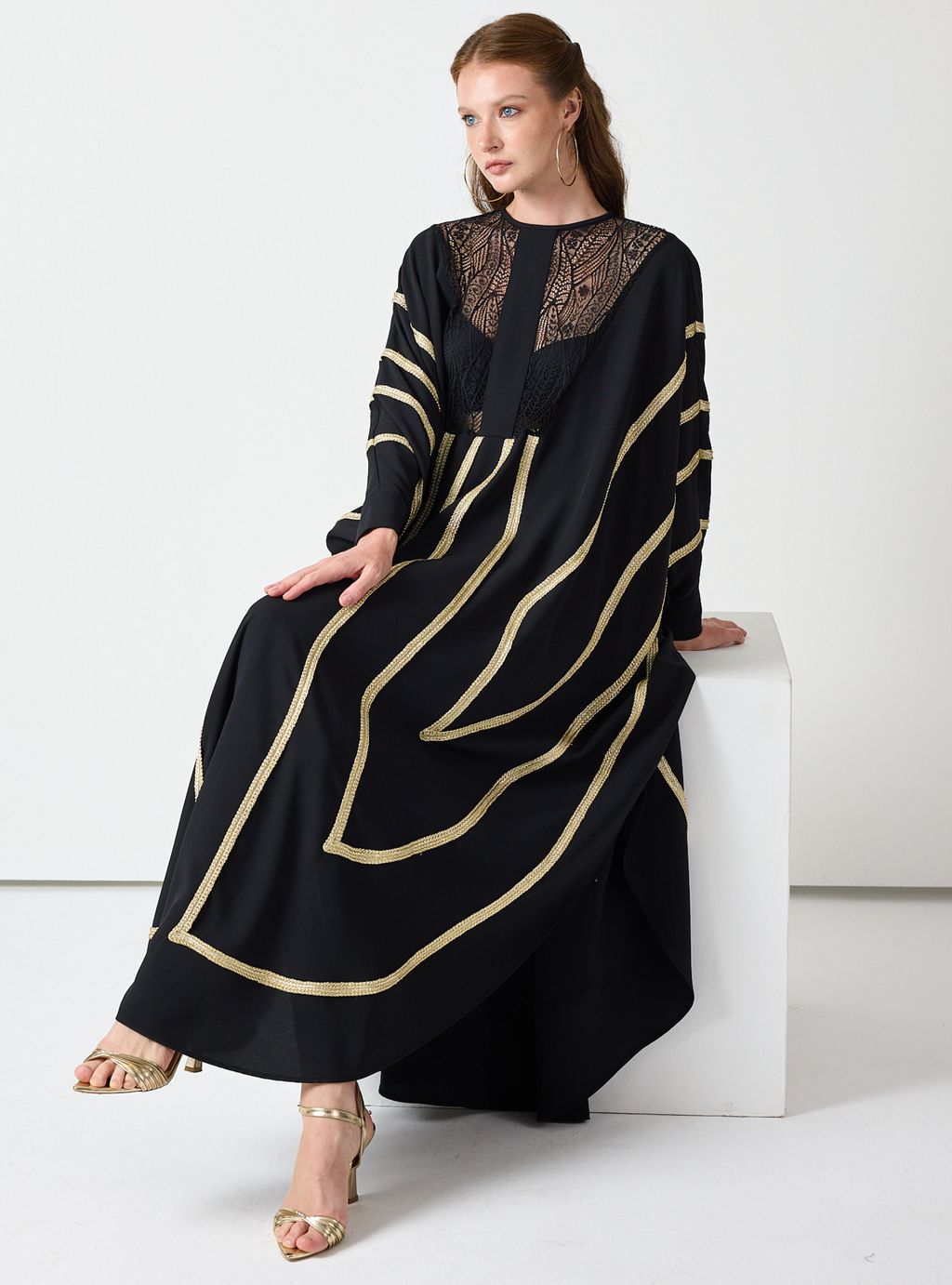 Royal Black Kaftan with Golden Accents - Store WF