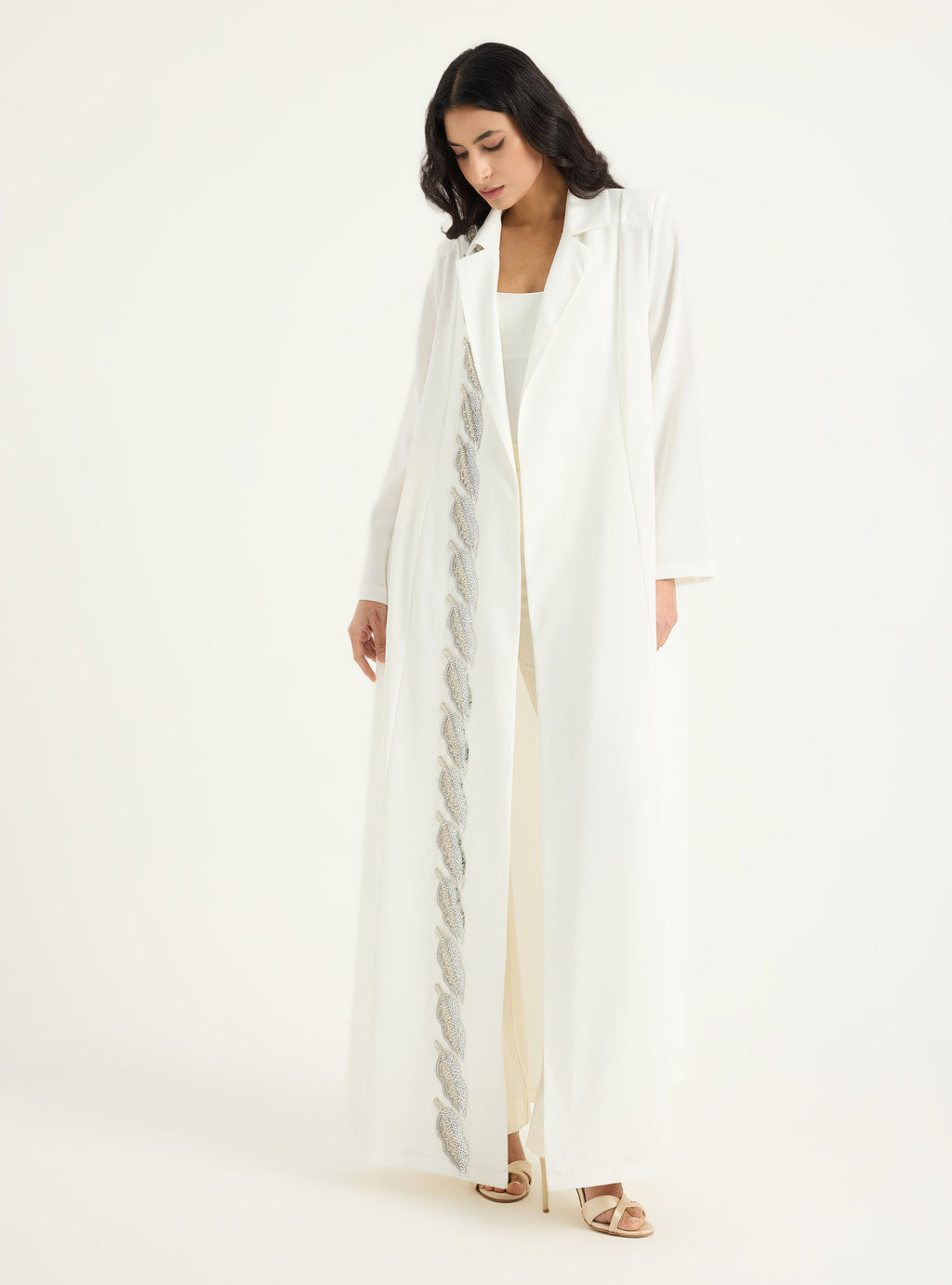 Silver Embellishment white Jacket Abaya - Store WF