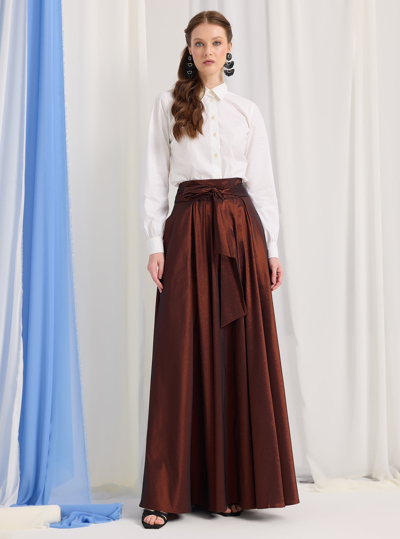 Bronze Metallic Taffeta Maxi Skirt - Store WF