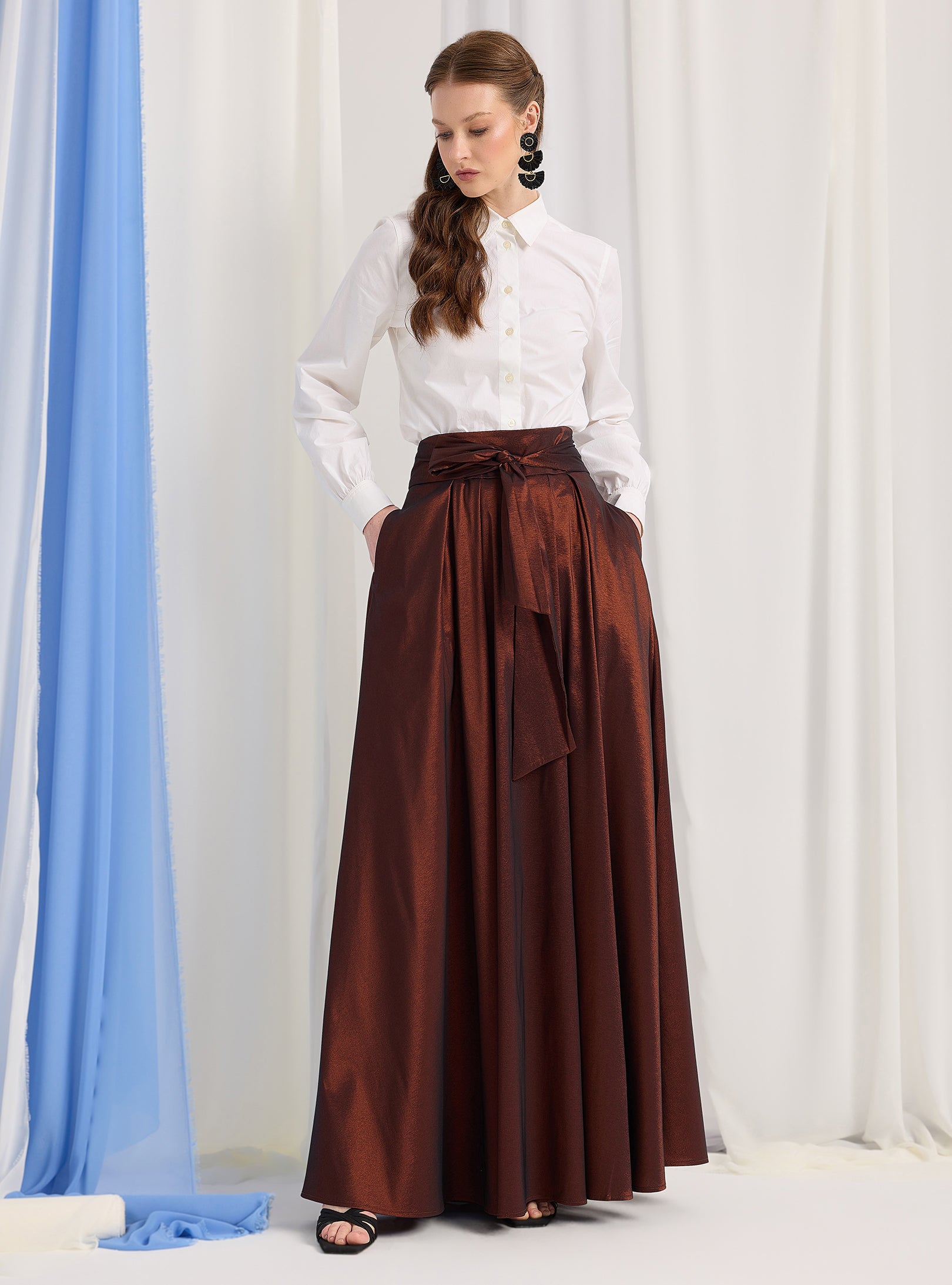 Bronze Metallic Taffeta Maxi Skirt - Store WF