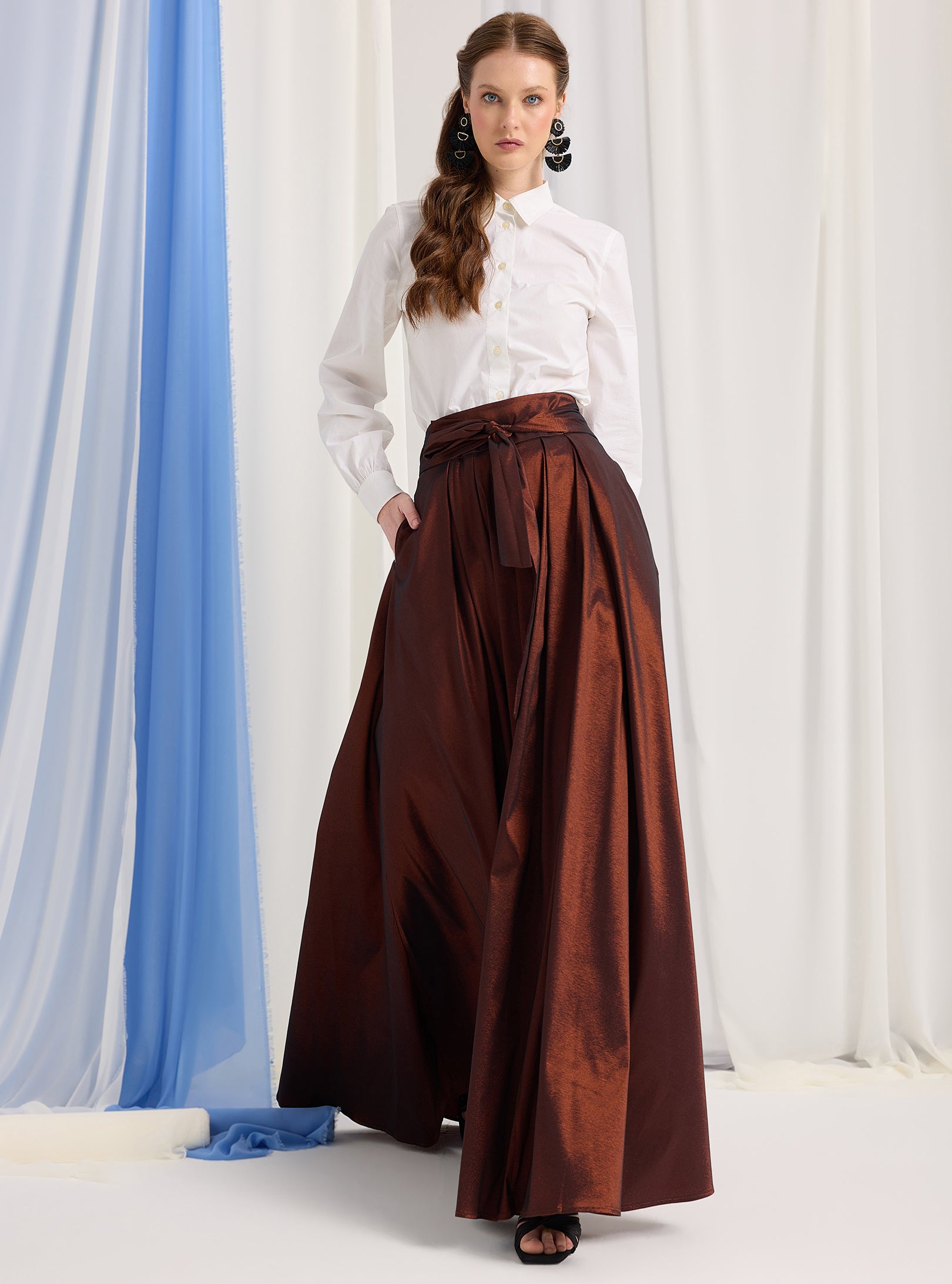 Bronze Metallic Taffeta Maxi Skirt - Store WF