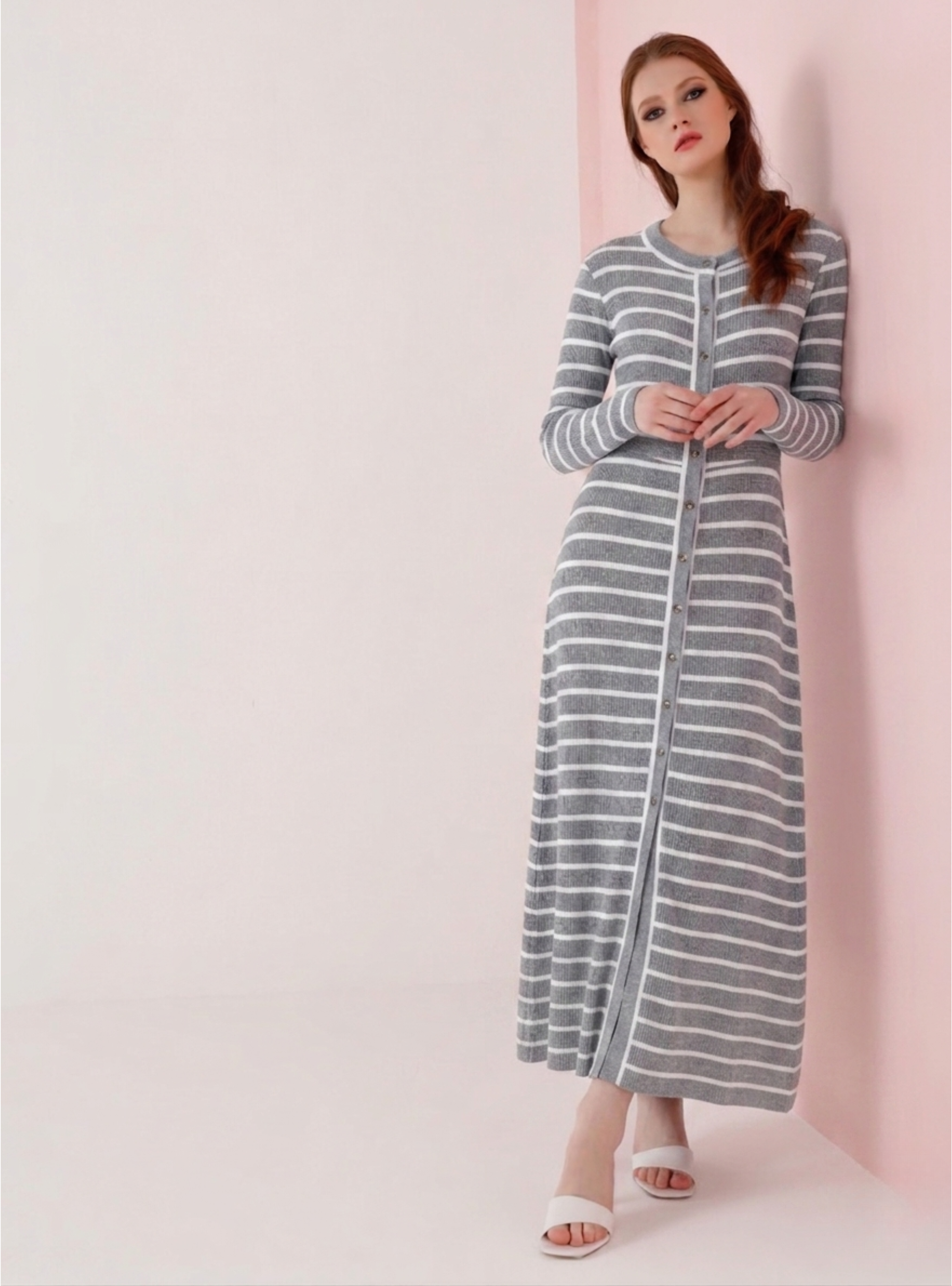 Gray Stripe All-Season Ribbed Knit Dress - Store WF