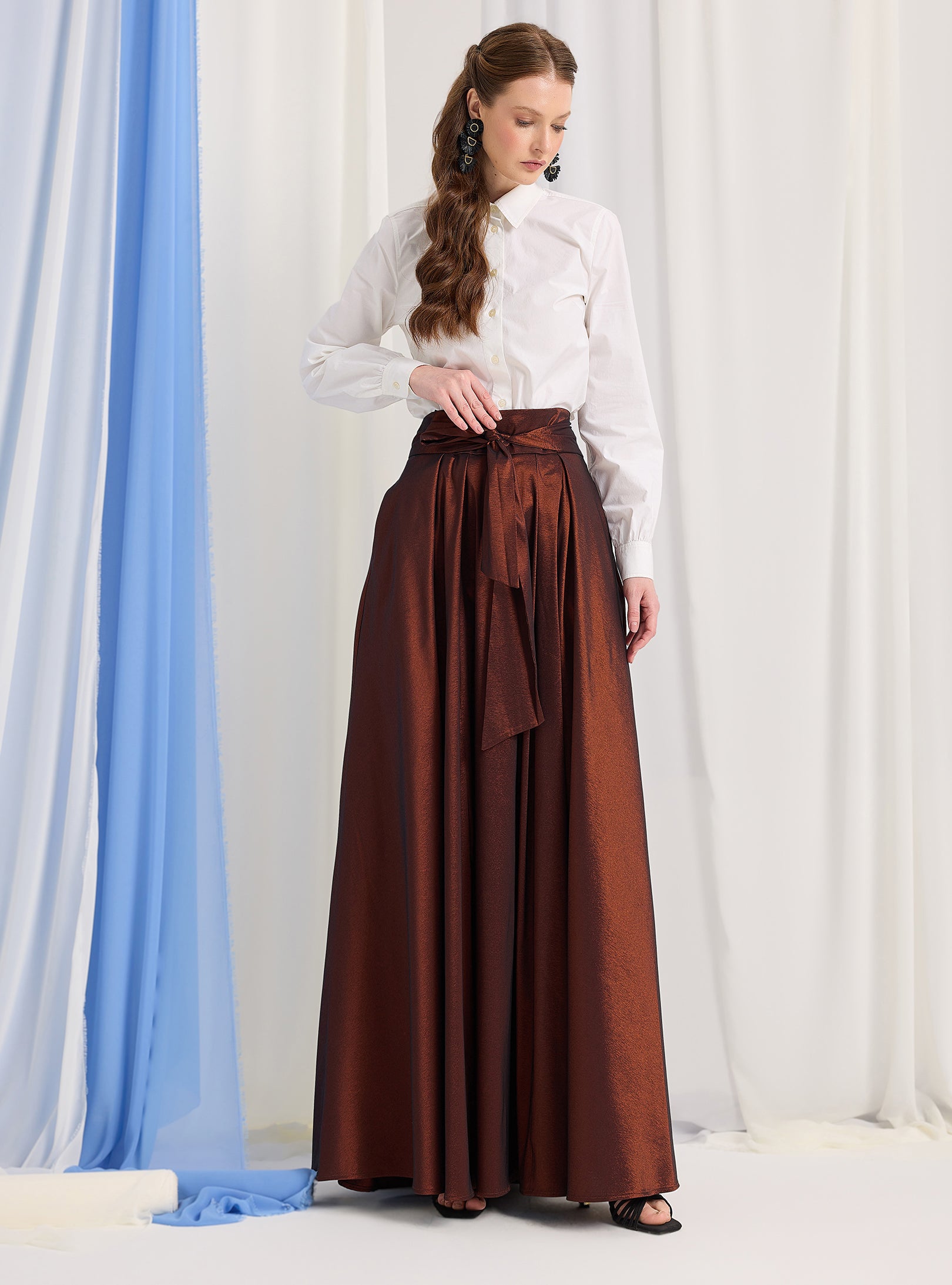 Bronze Metallic Taffeta Maxi Skirt - Store WF