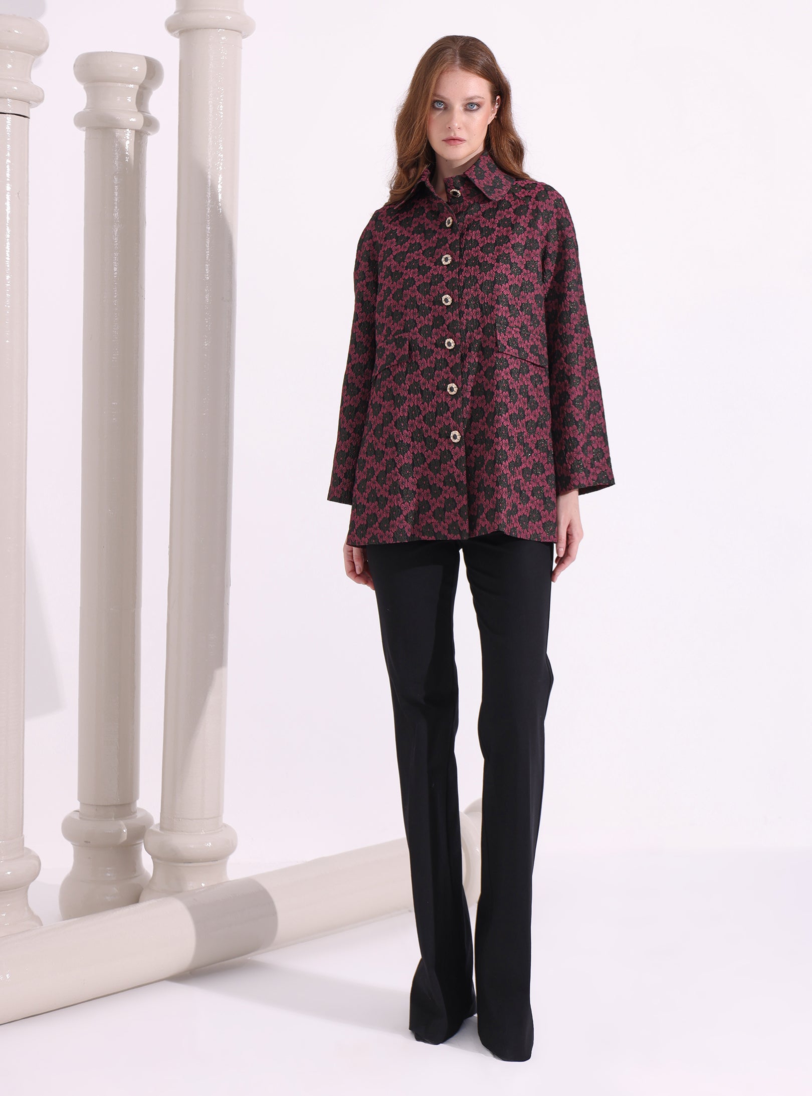 Burgendy Jacquard Jacket - Store WF