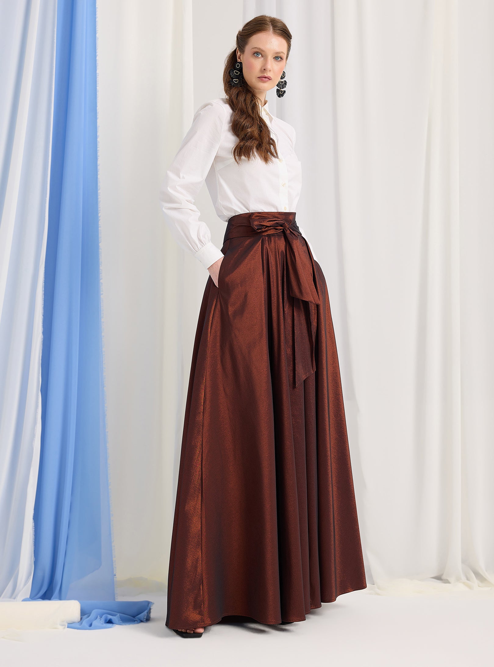 Bronze Metallic Taffeta Maxi Skirt - Store WF