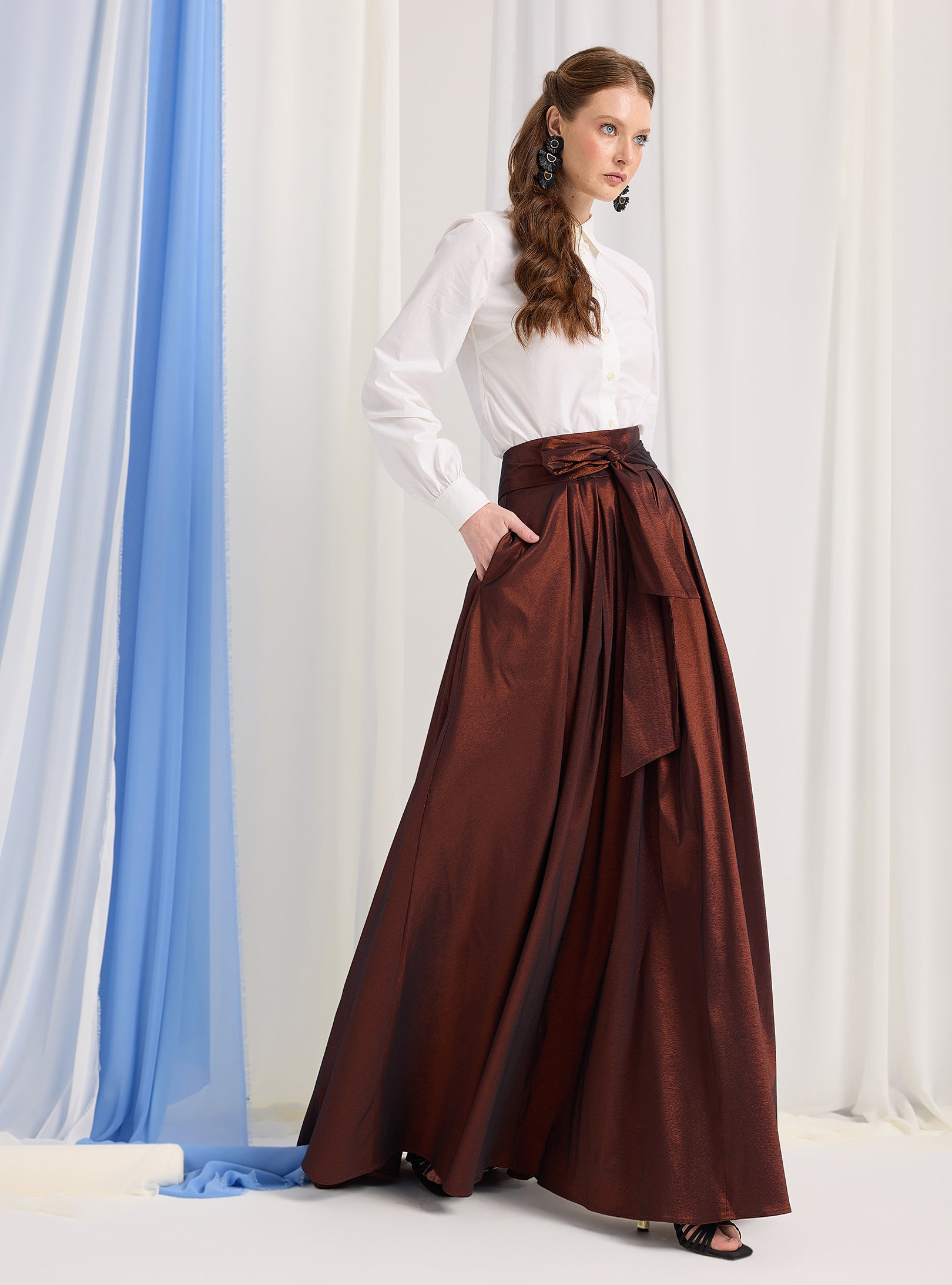 Bronze Metallic Taffeta Maxi Skirt - Store WF