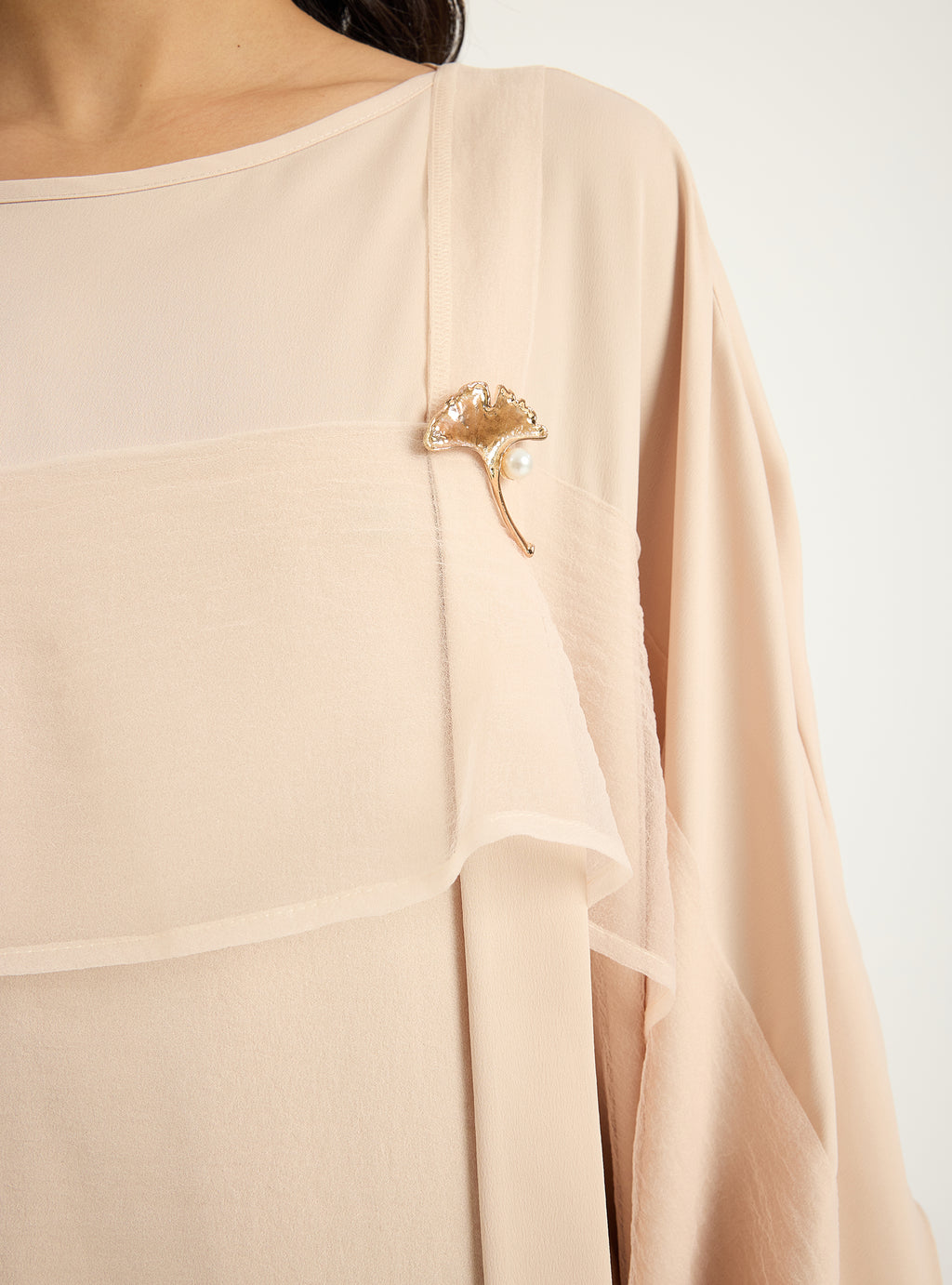 Beige Organza Double Layer Kaftan Dress - Store WF