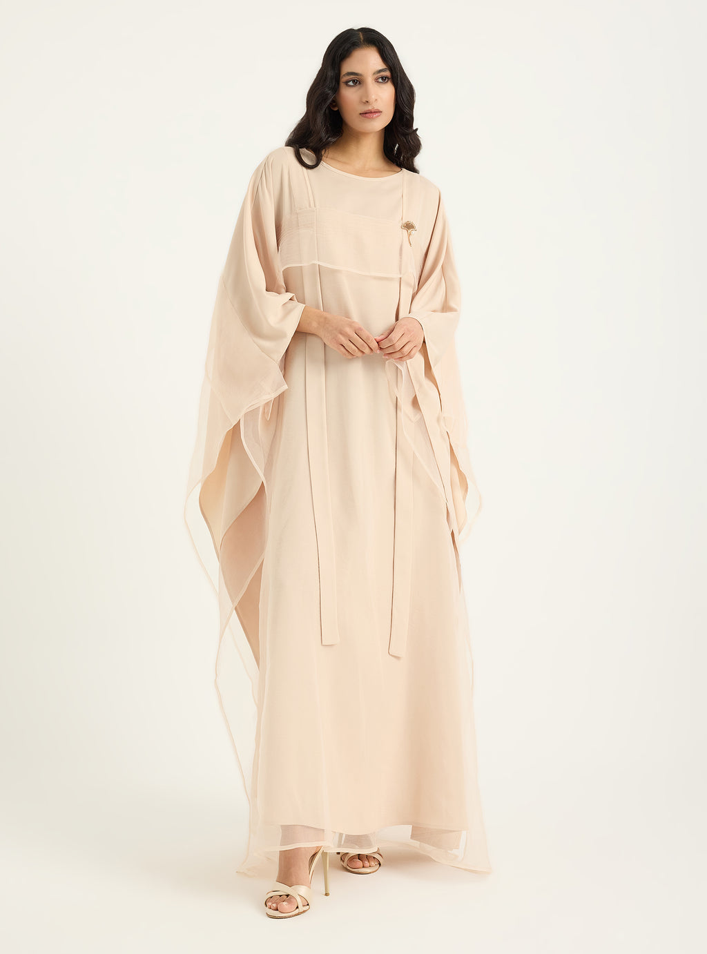 Beige Organza Double Layer Kaftan Dress - Store WF