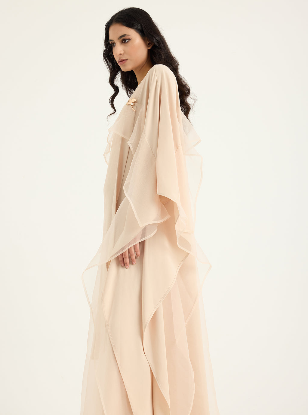 Beige Organza Double Layer Kaftan Dress - Store WF