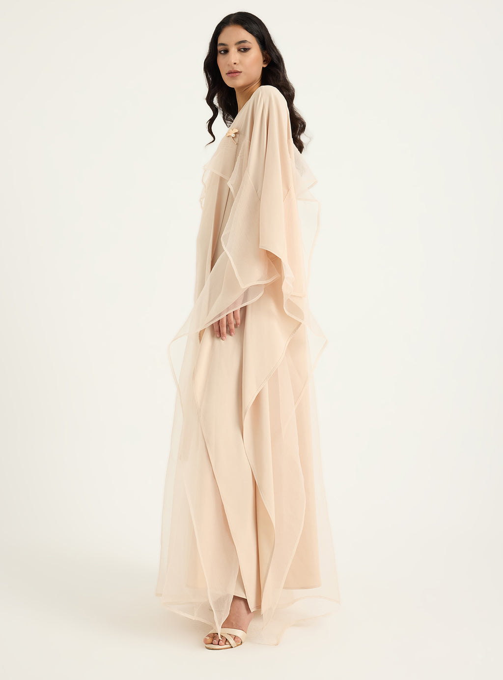 Beige Organza Double Layer Kaftan Dress - Store WF