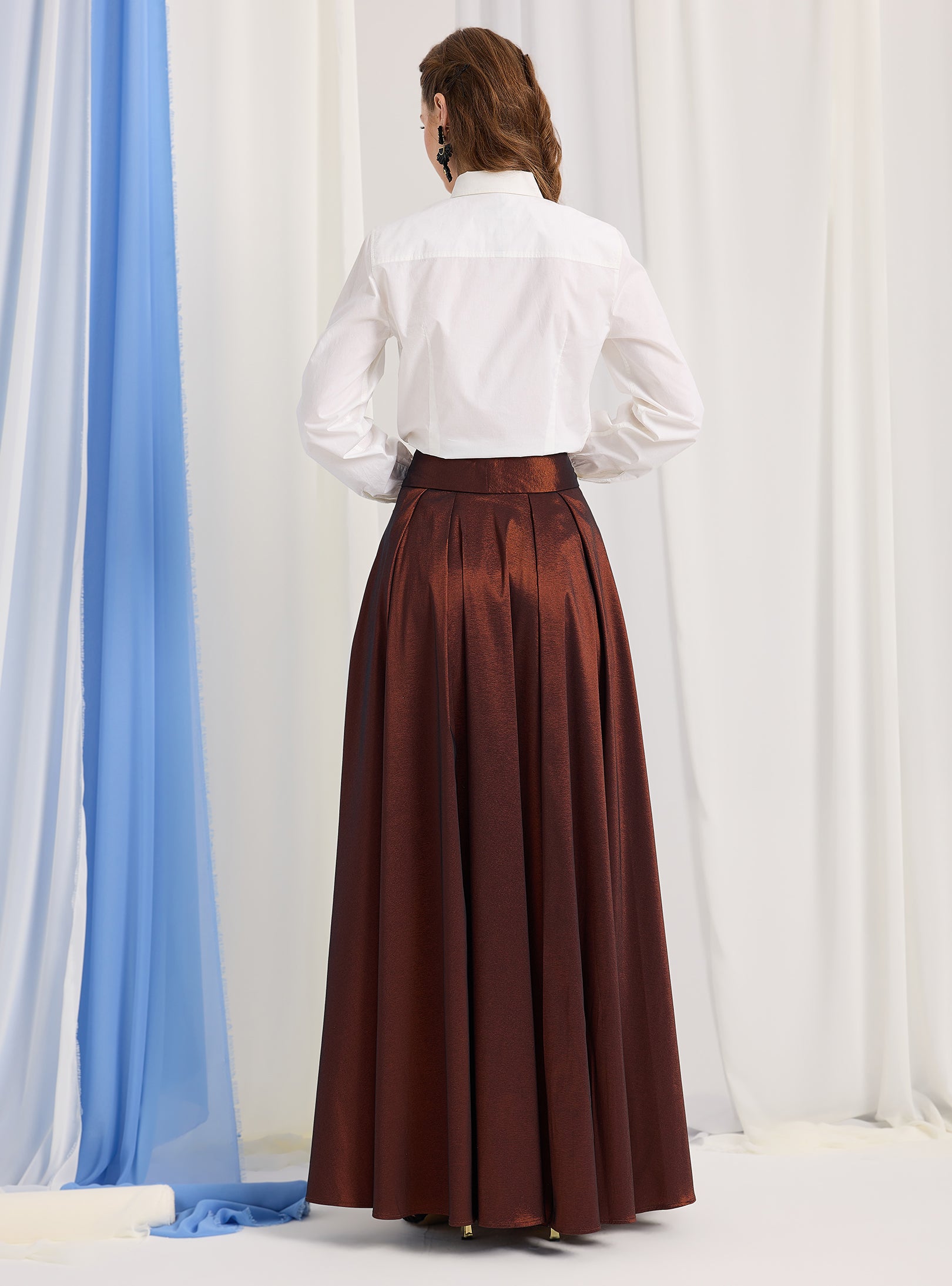 Bronze Metallic Taffeta Maxi Skirt - Store WF