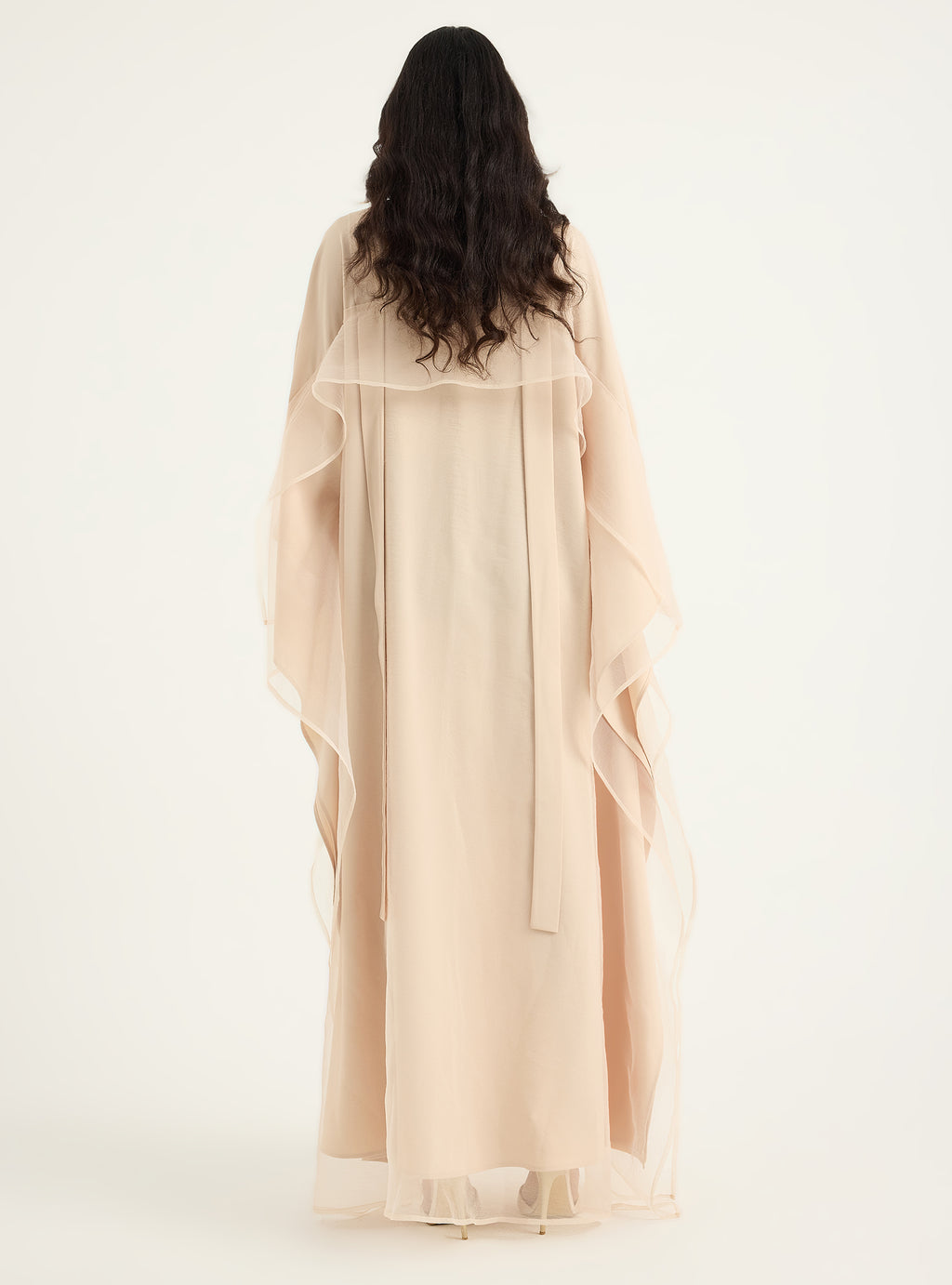 Beige Organza Double Layer Kaftan Dress - Store WF