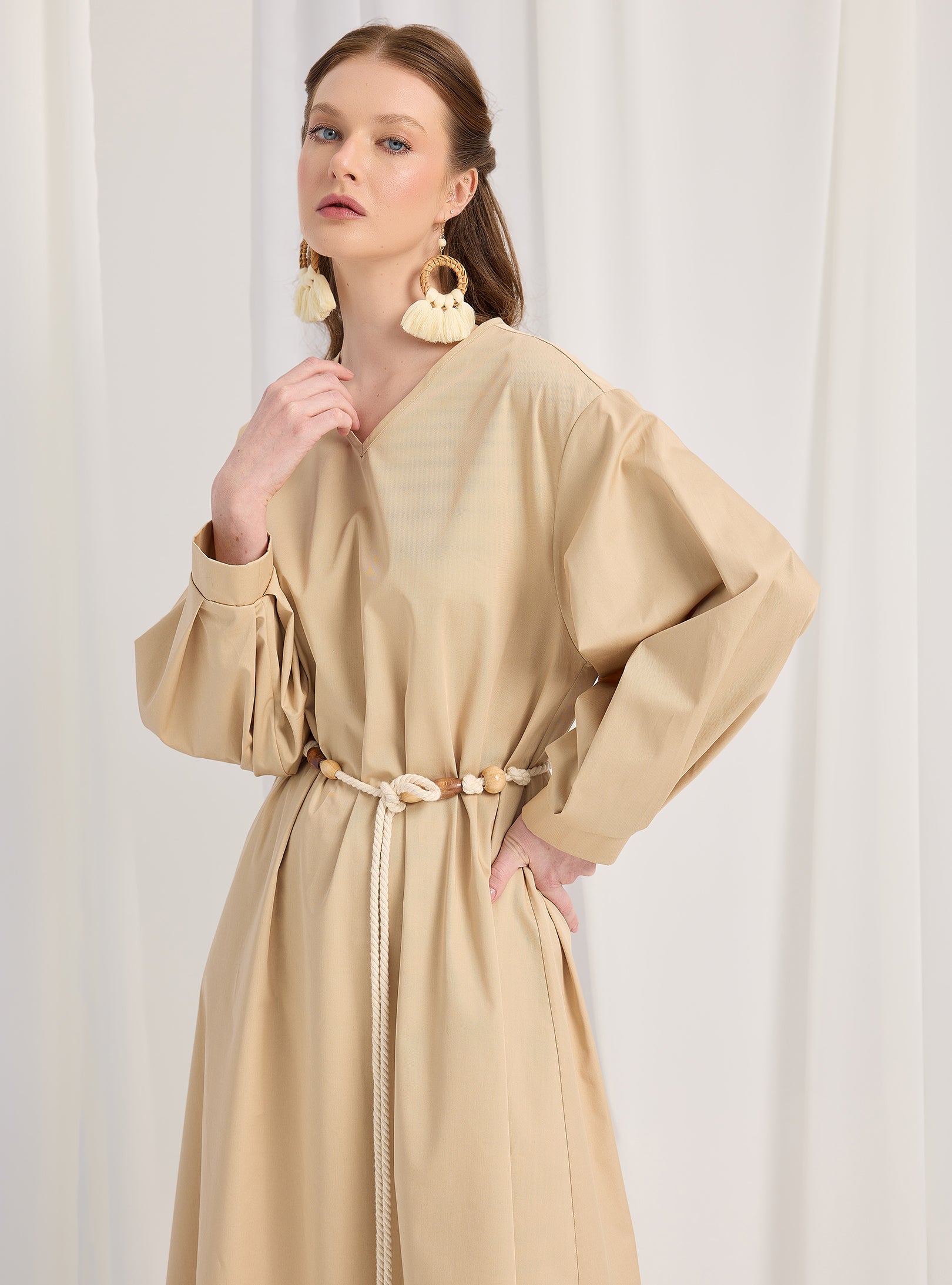100% Cotton Poplin Belted Dress - Store WF