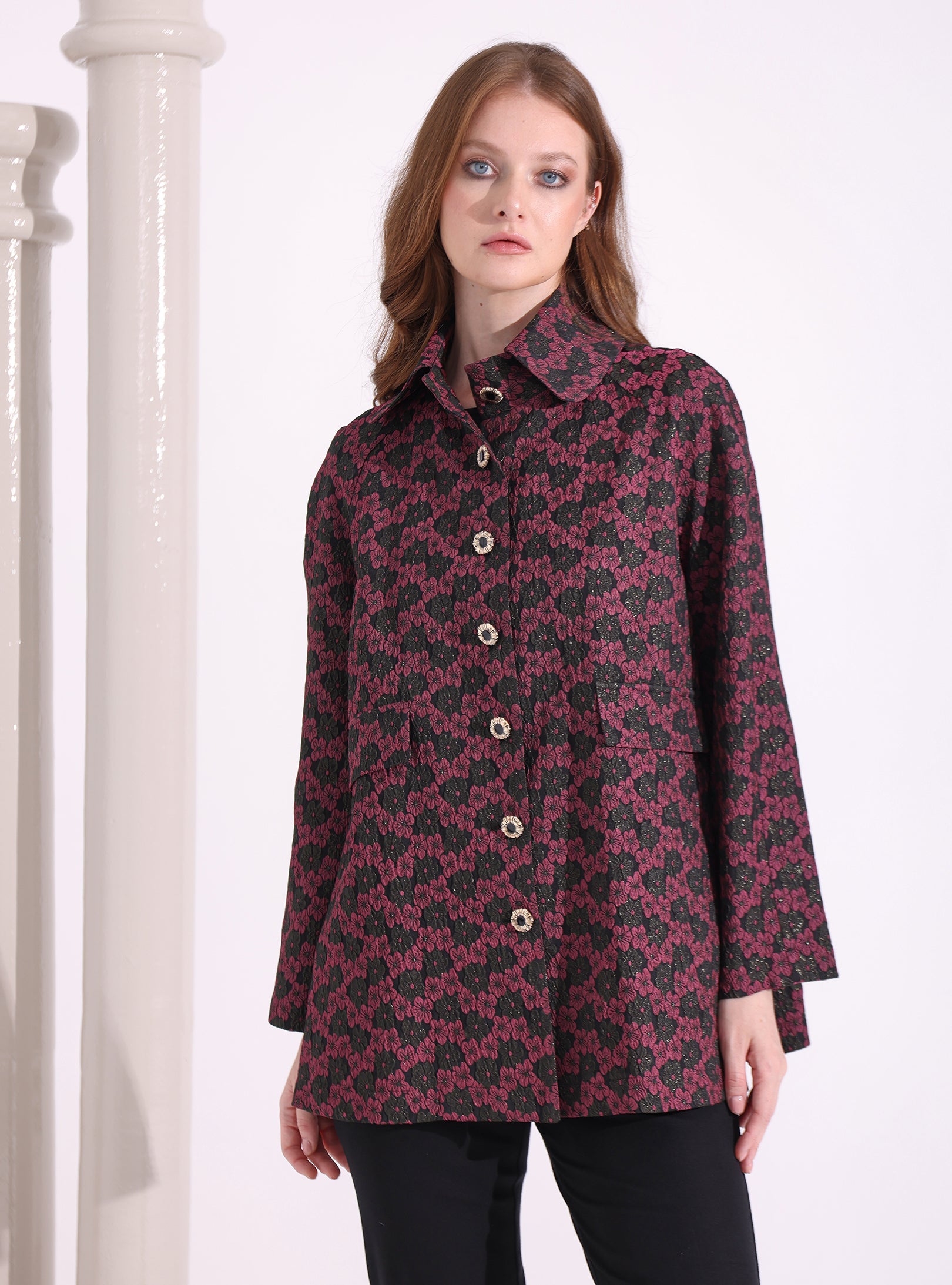 Burgendy Jacquard Jacket - Store WF