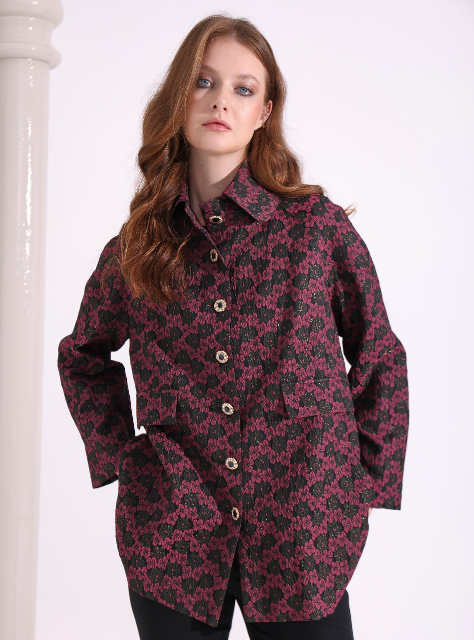 Burgendy Jacquard Jacket - Store WF