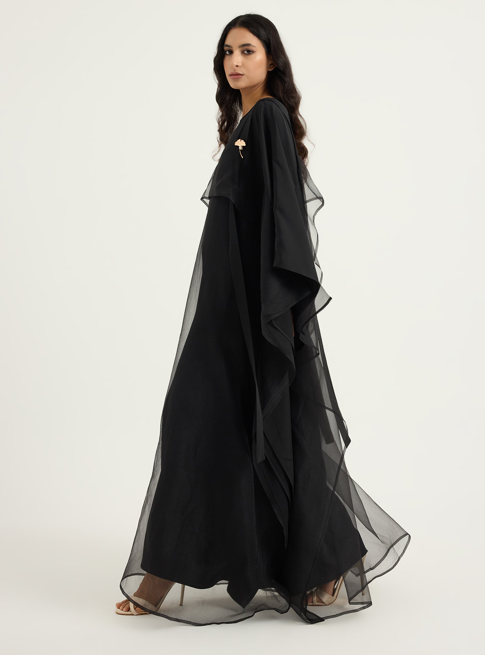 Black Organza Double Layer Kaftan Dress - Store WF
